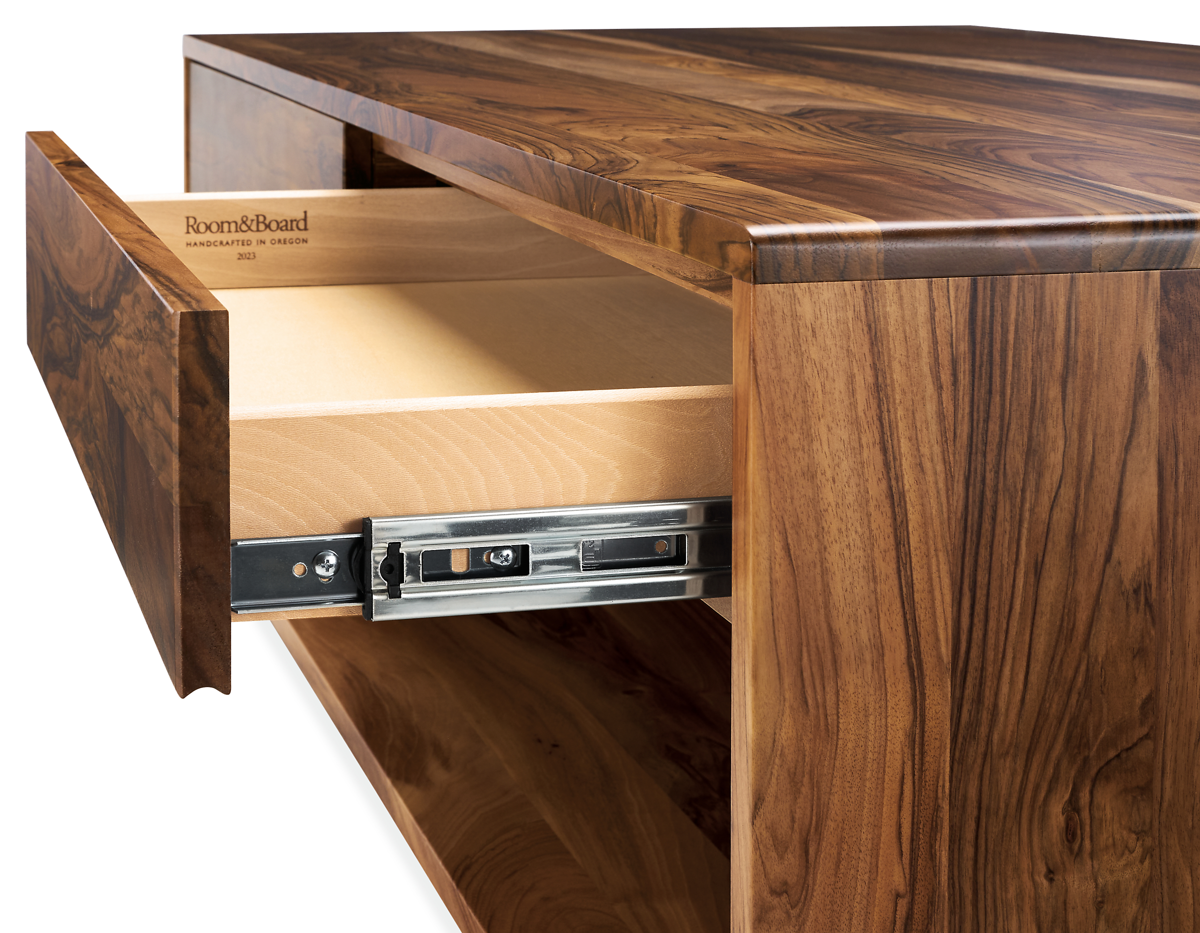Detail of drawer glides of Graft coffee table.