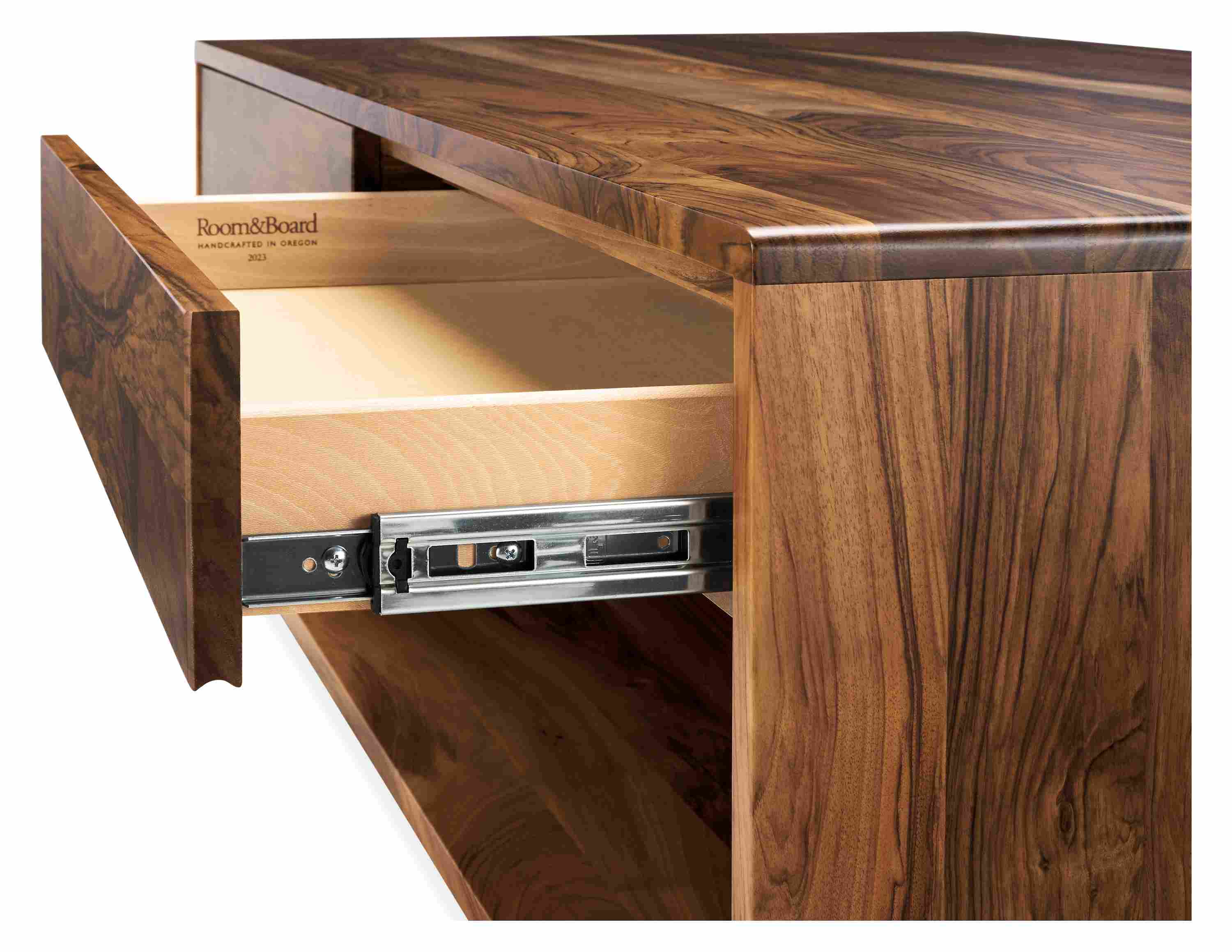 Detail of drawer glides of Graft coffee table.