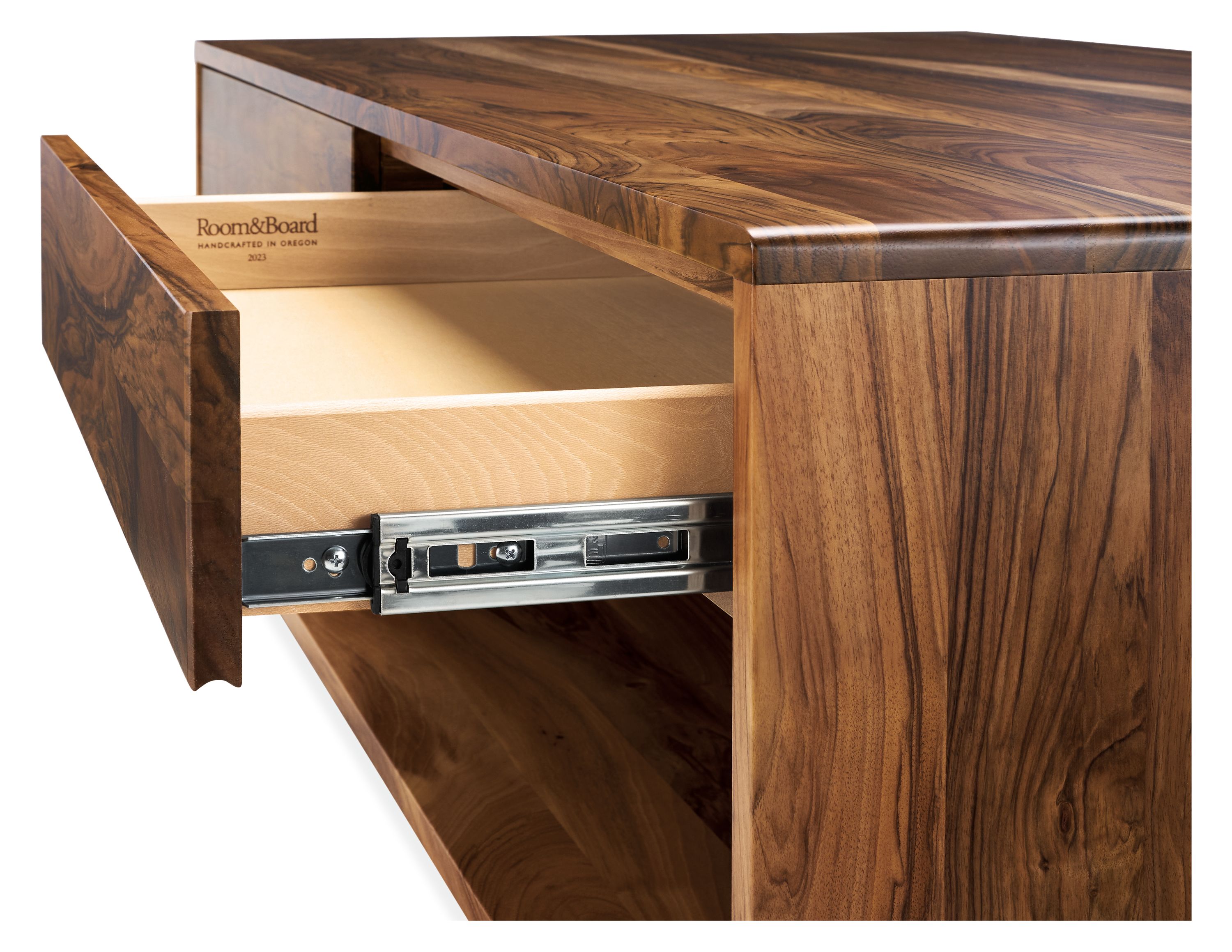 Detail of drawer glides of Graft coffee table.