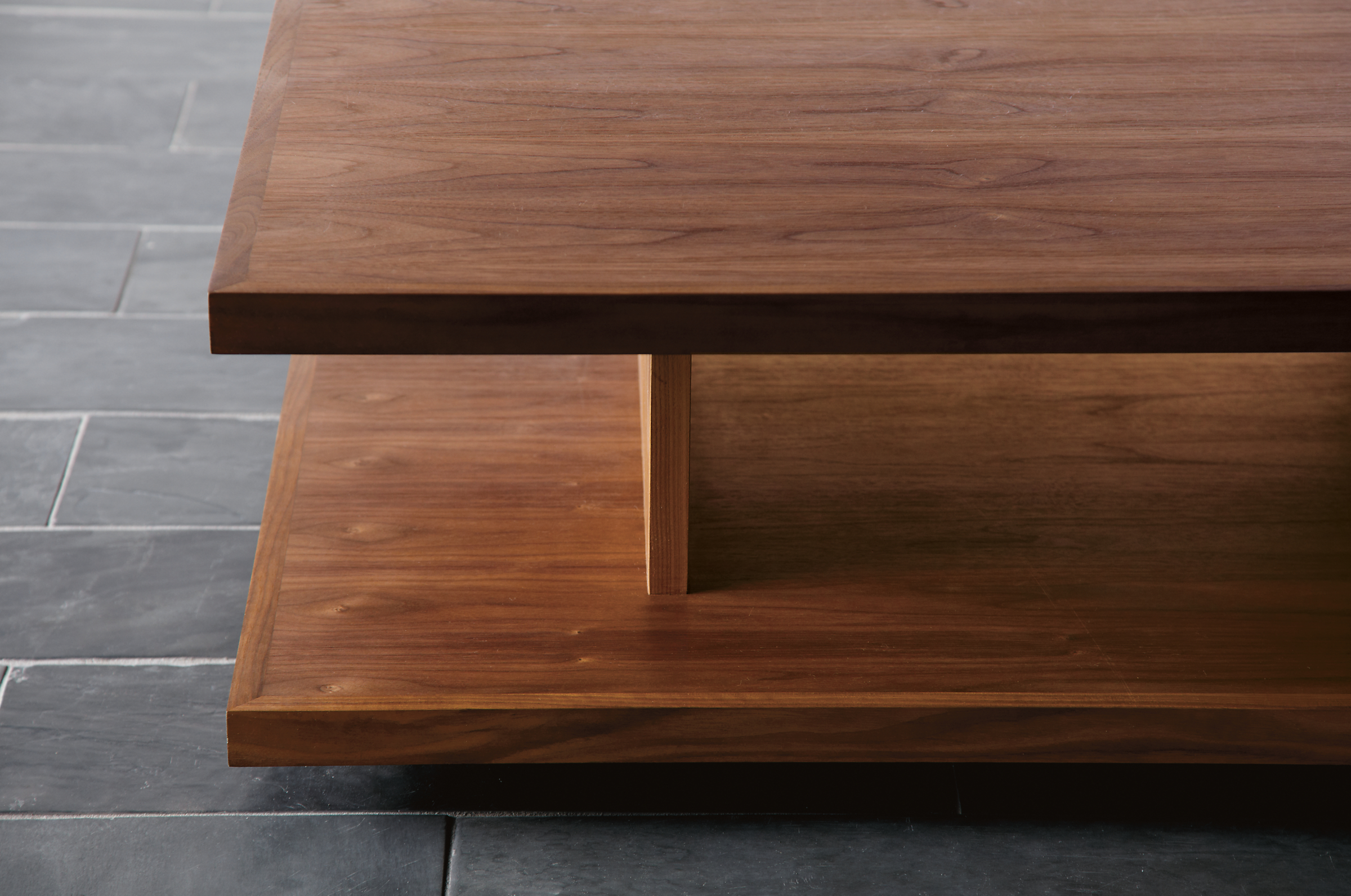 Detail of Graham 36-wide Coffee Table in Walnut.