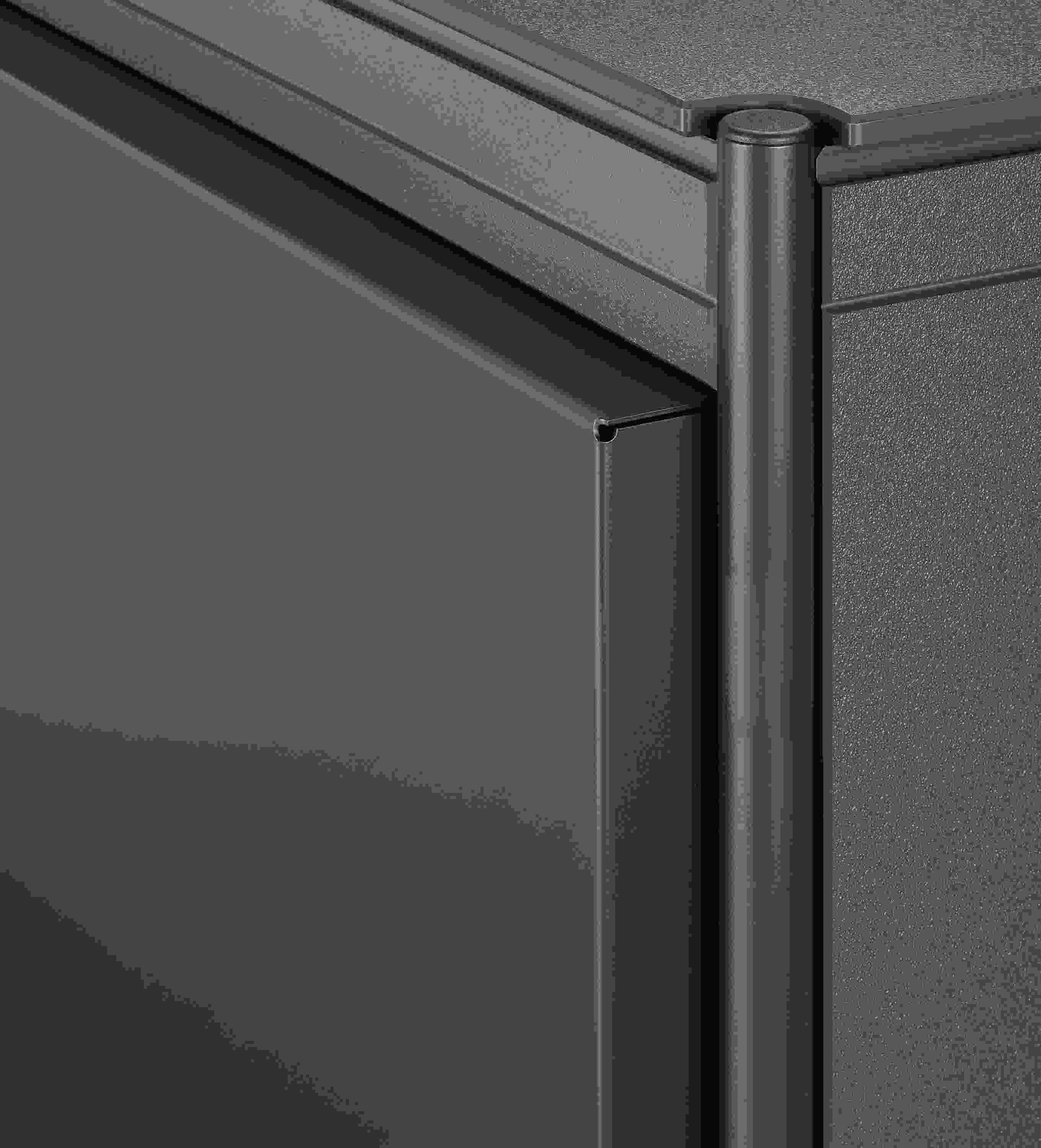 corner detail of Granger 28-wide Outdoor Cabinet with Metal Door Fridge in HDPE.