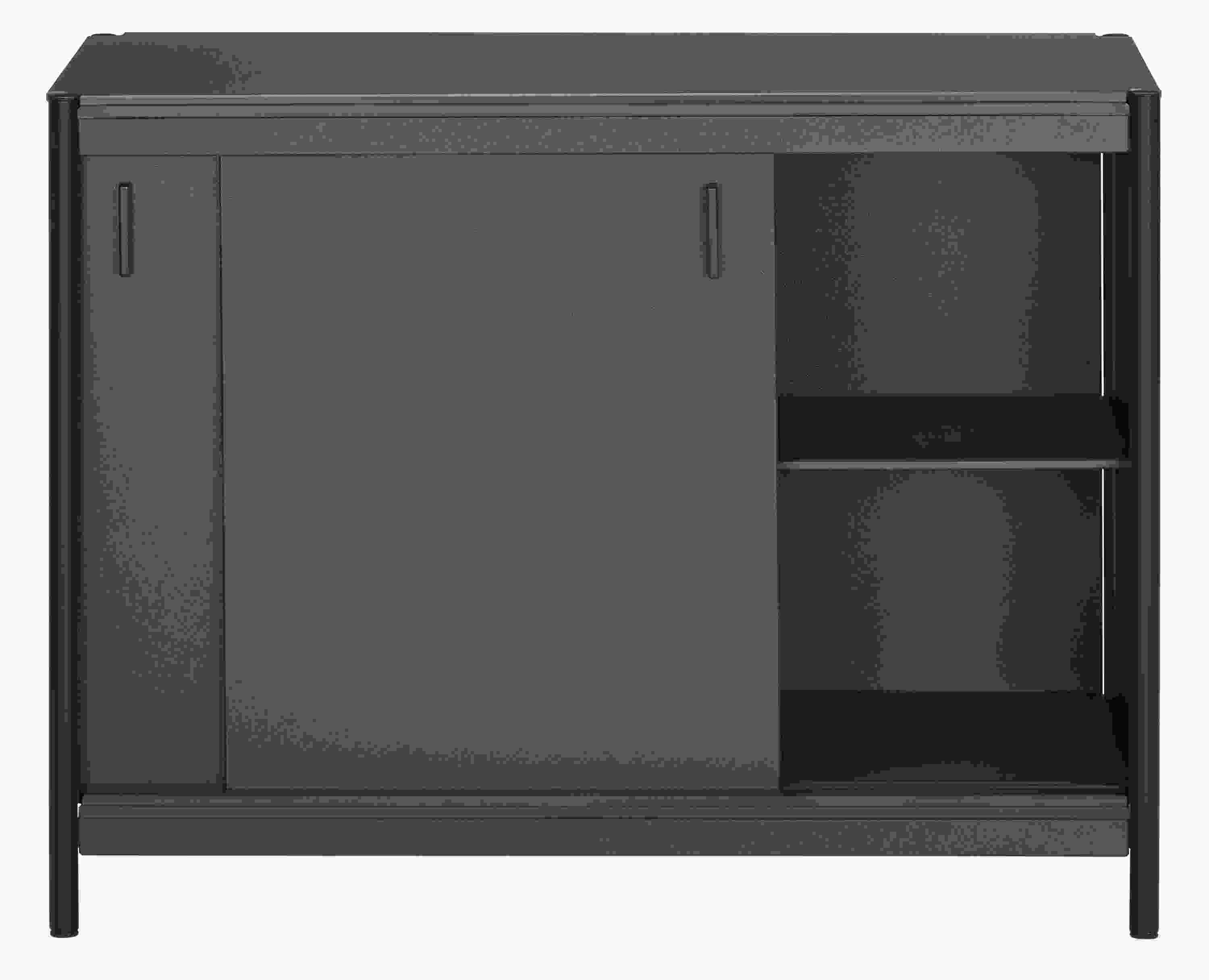 front view of Granger 48w 24d 36h Outdoor Kitchen Storage Cabinet with door open.