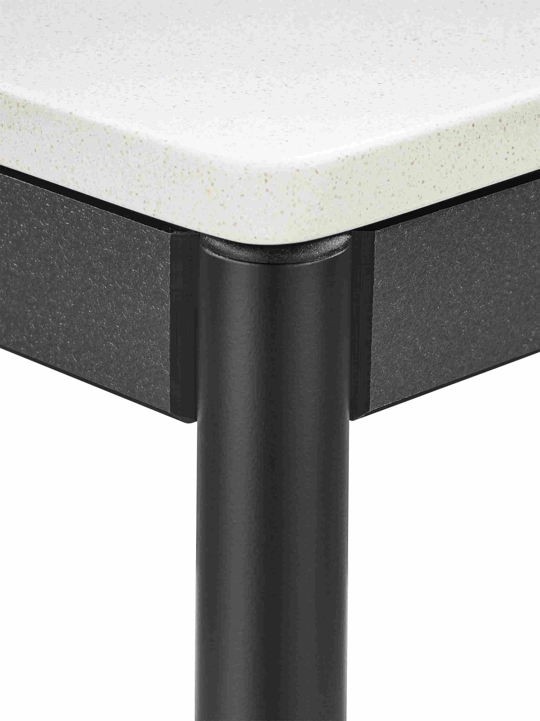 corner detail of HDPE Granger 26-wide Outdoor Kitchen Island with Stone Top.