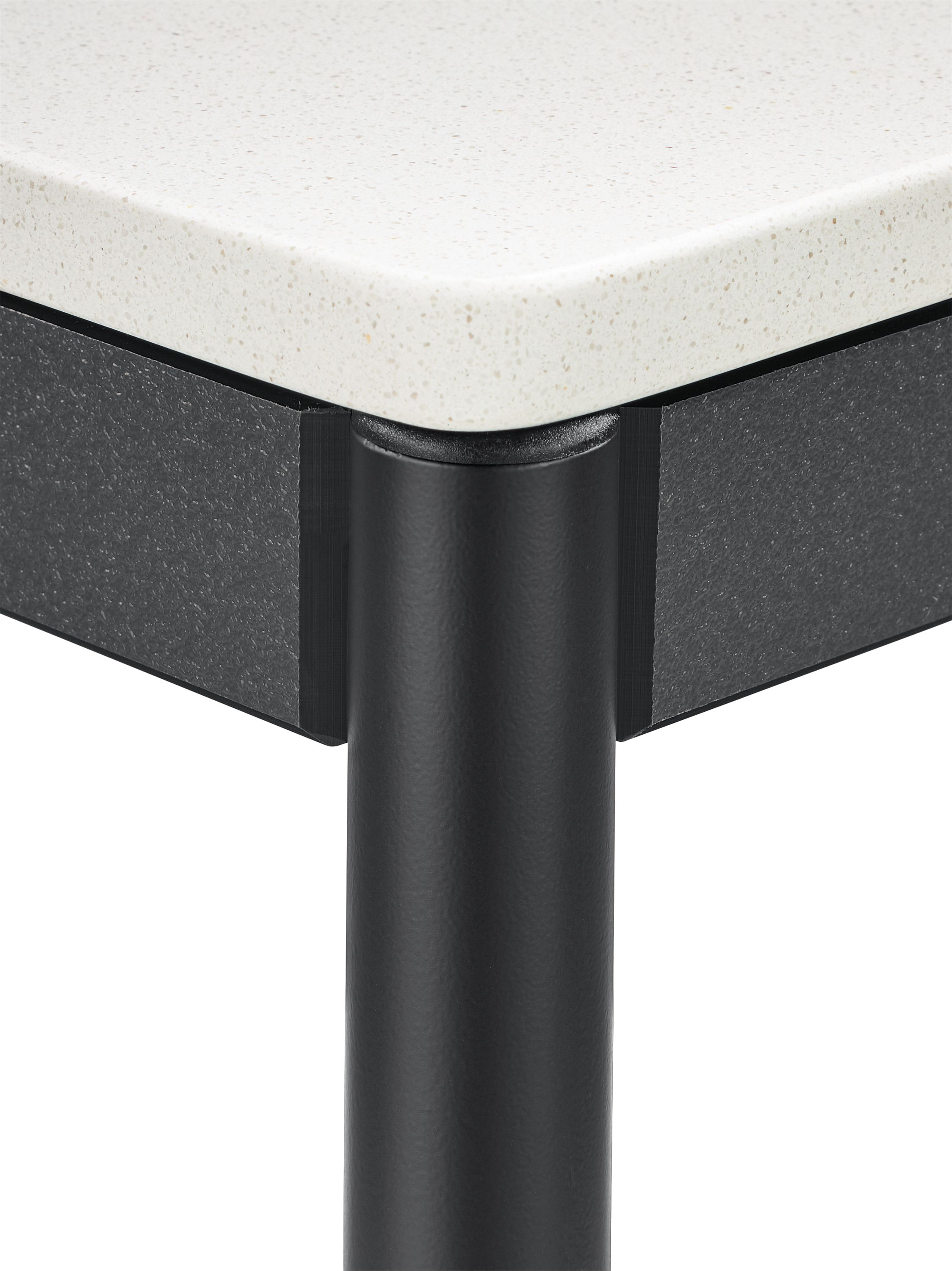 corner detail of HDPE Granger 26-wide Outdoor Kitchen Island with Stone Top.
