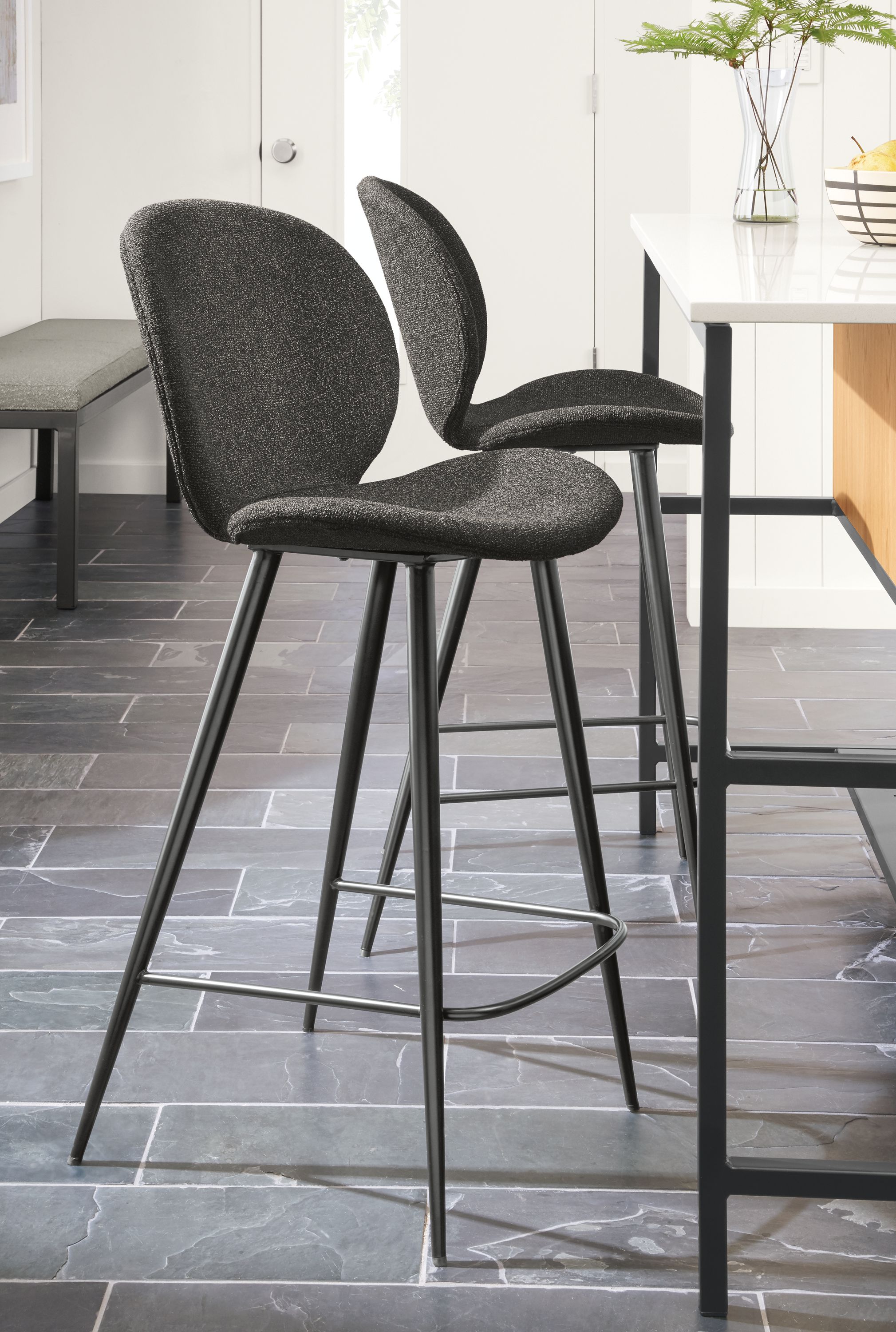 Counter stool in Radford grey fabric