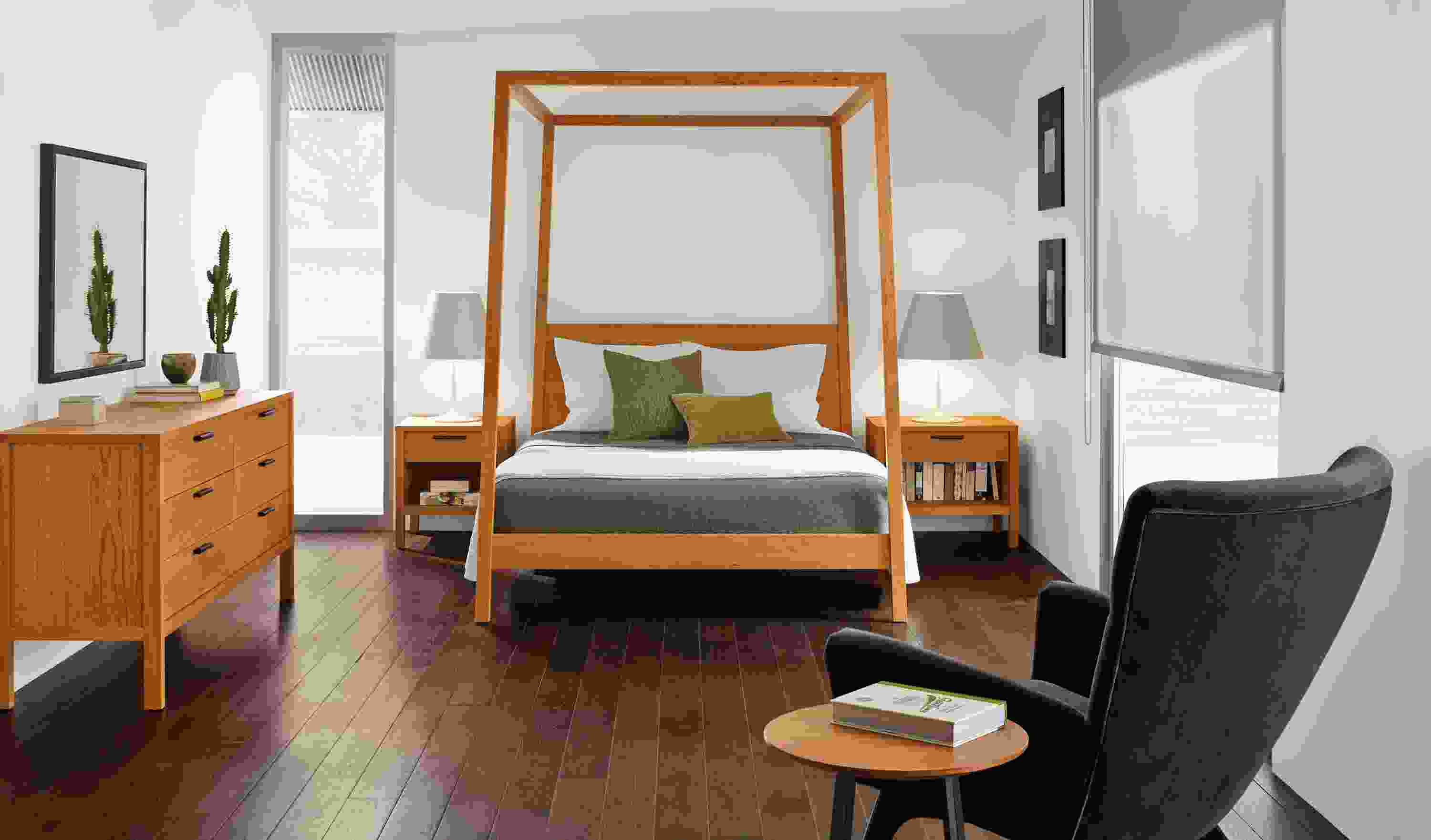 Detail of Hale four-poster wood bed.