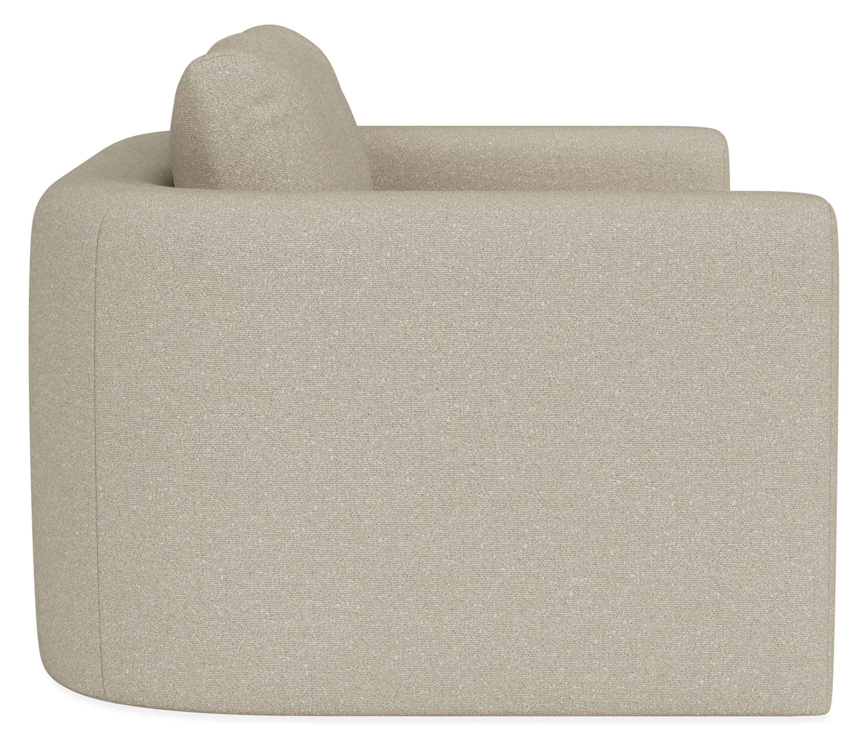 Side view of Hannah 76 Bench Cushion Sofa in Declan Natural Fabric.