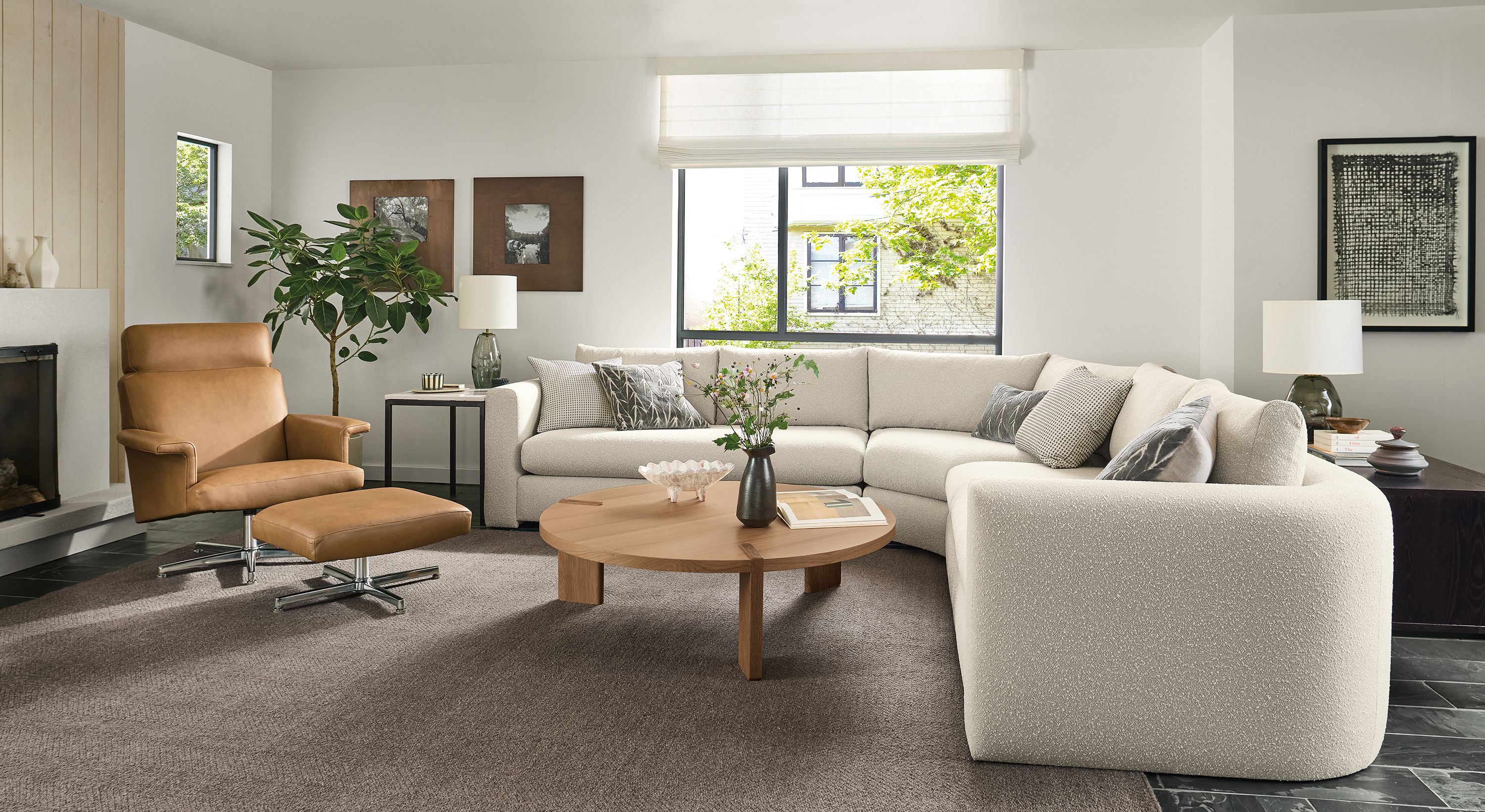 124x124" three-piece sectional in Declan natural fabric