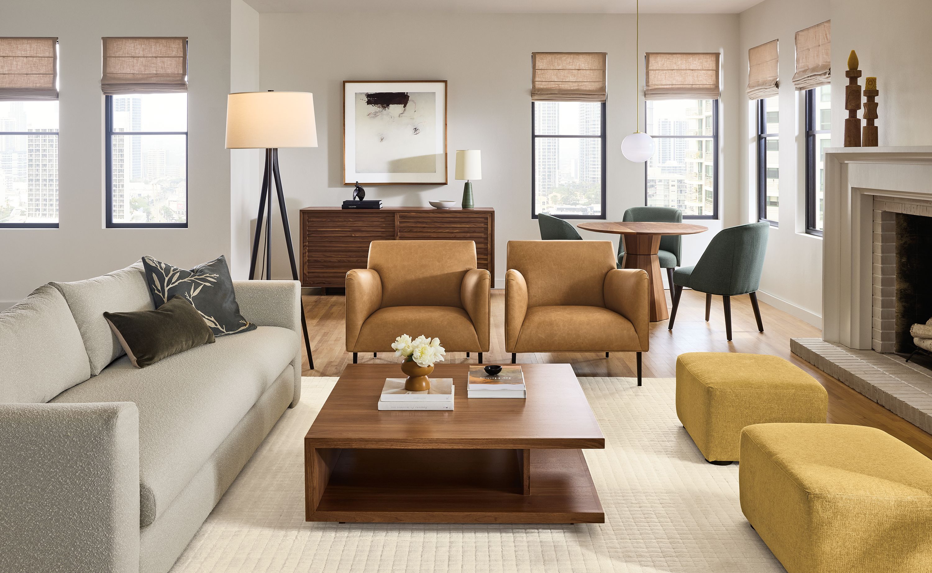 26"w ottoman in Hawkins mustard fabric