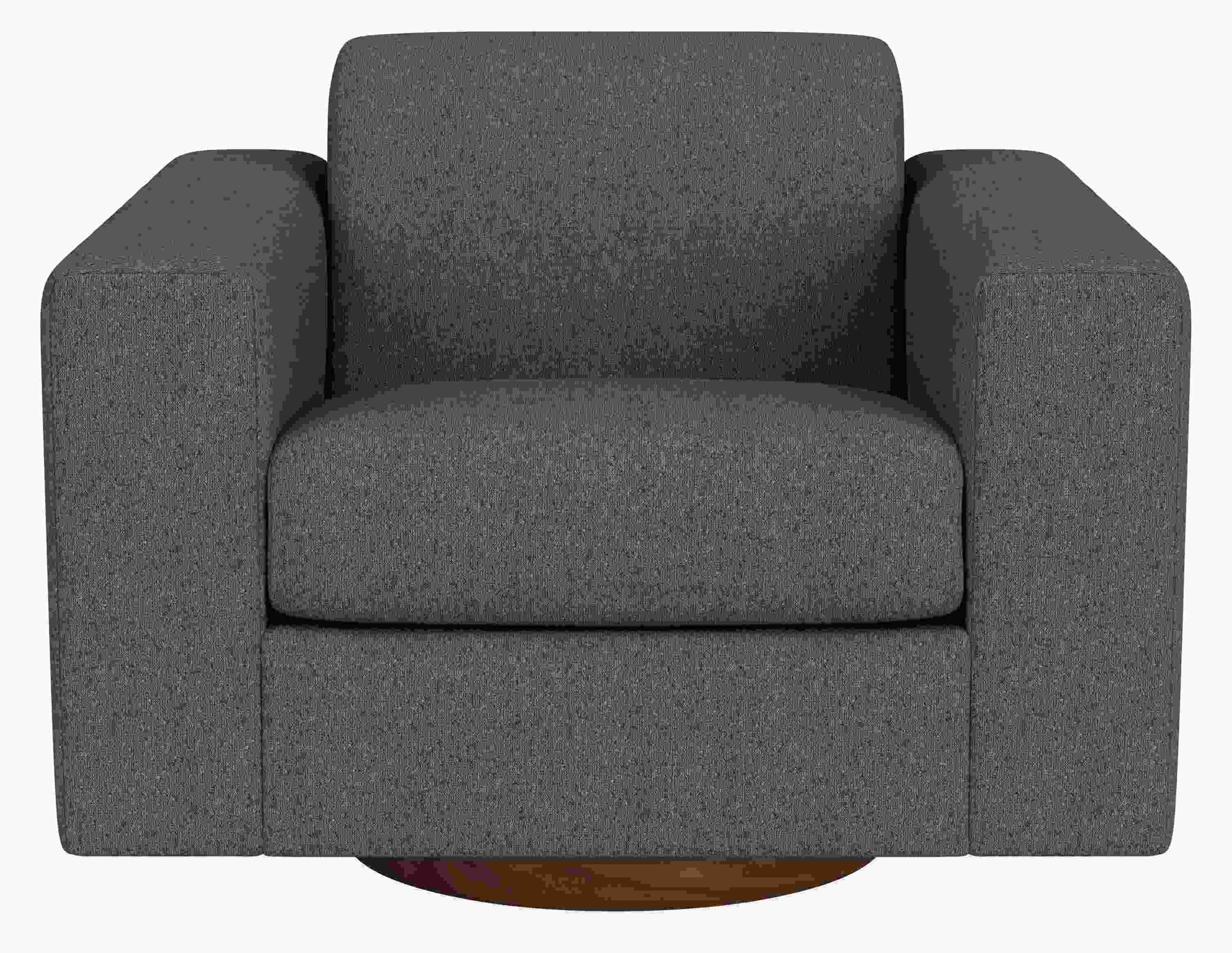 Front view of Harmon Swivel Chair in Declan Haze.