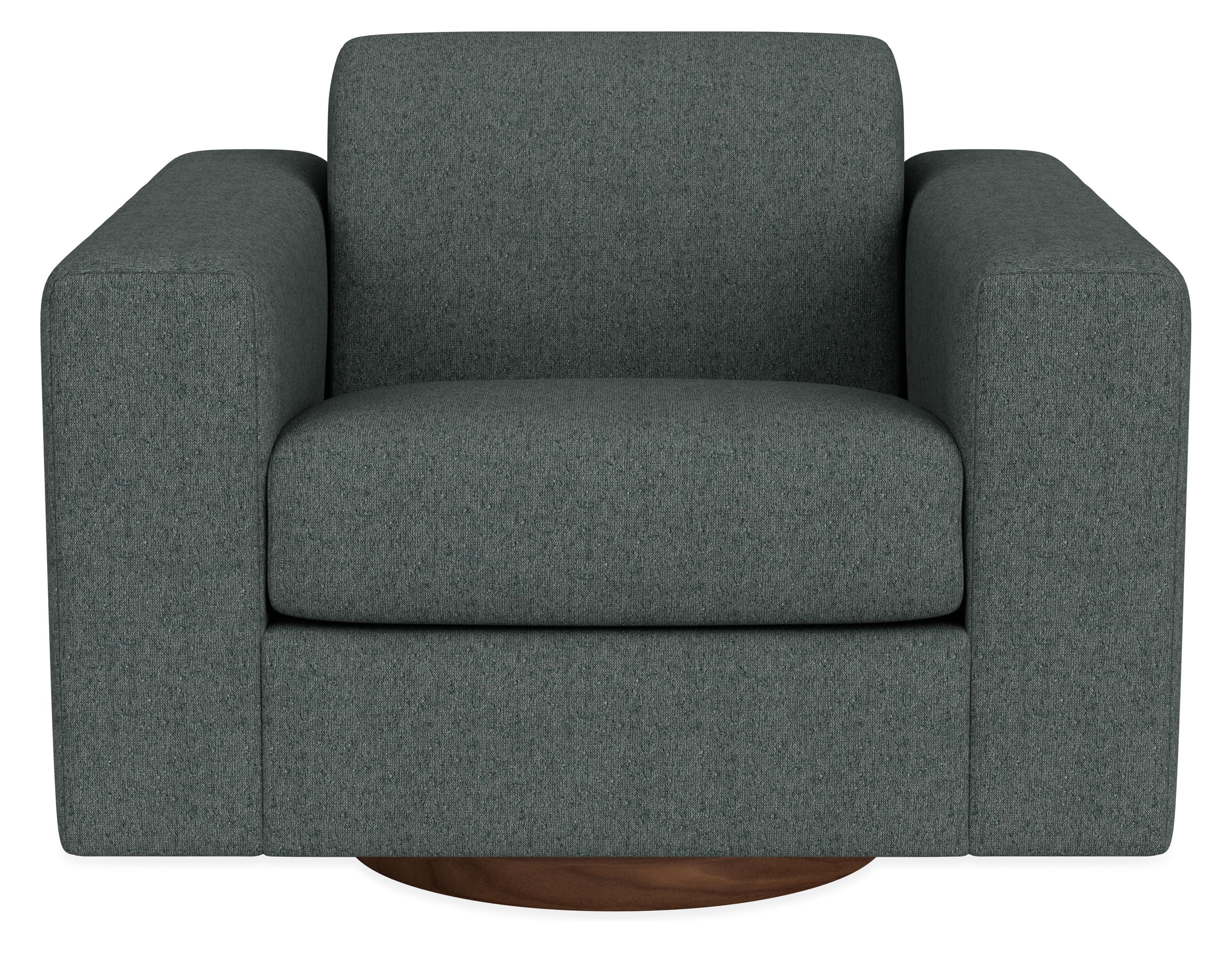 Front view of Harmon Swivel Chair in Declan Haze.