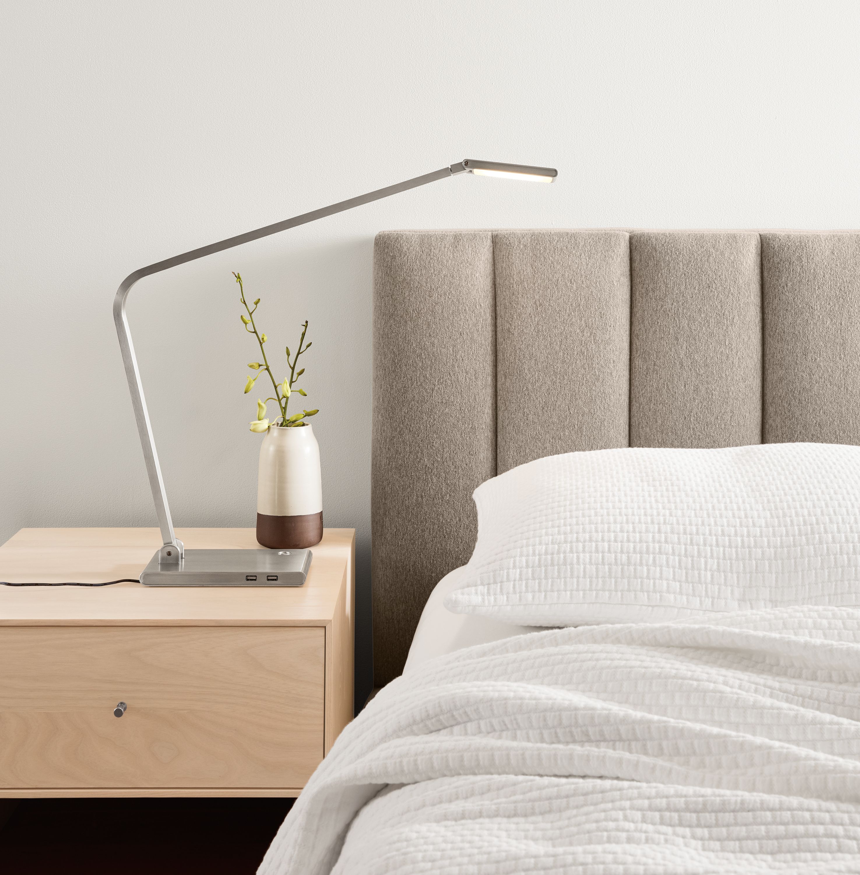 Side detail of Hartley upholstered headboard.