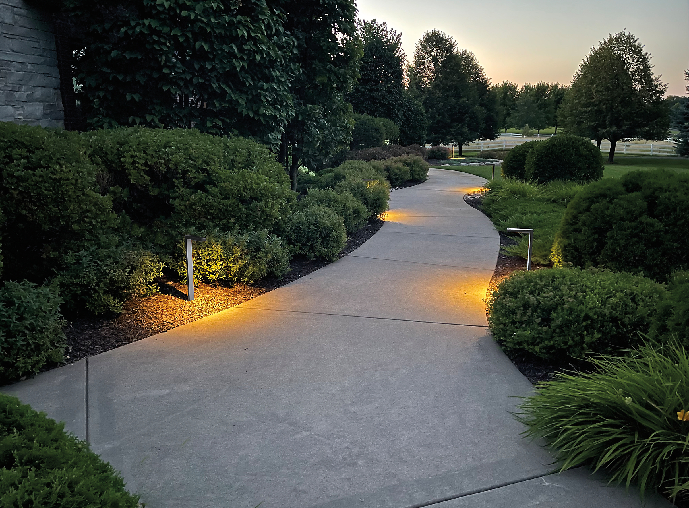 outdoor path with Harvey Solar Light in Black at dusk.