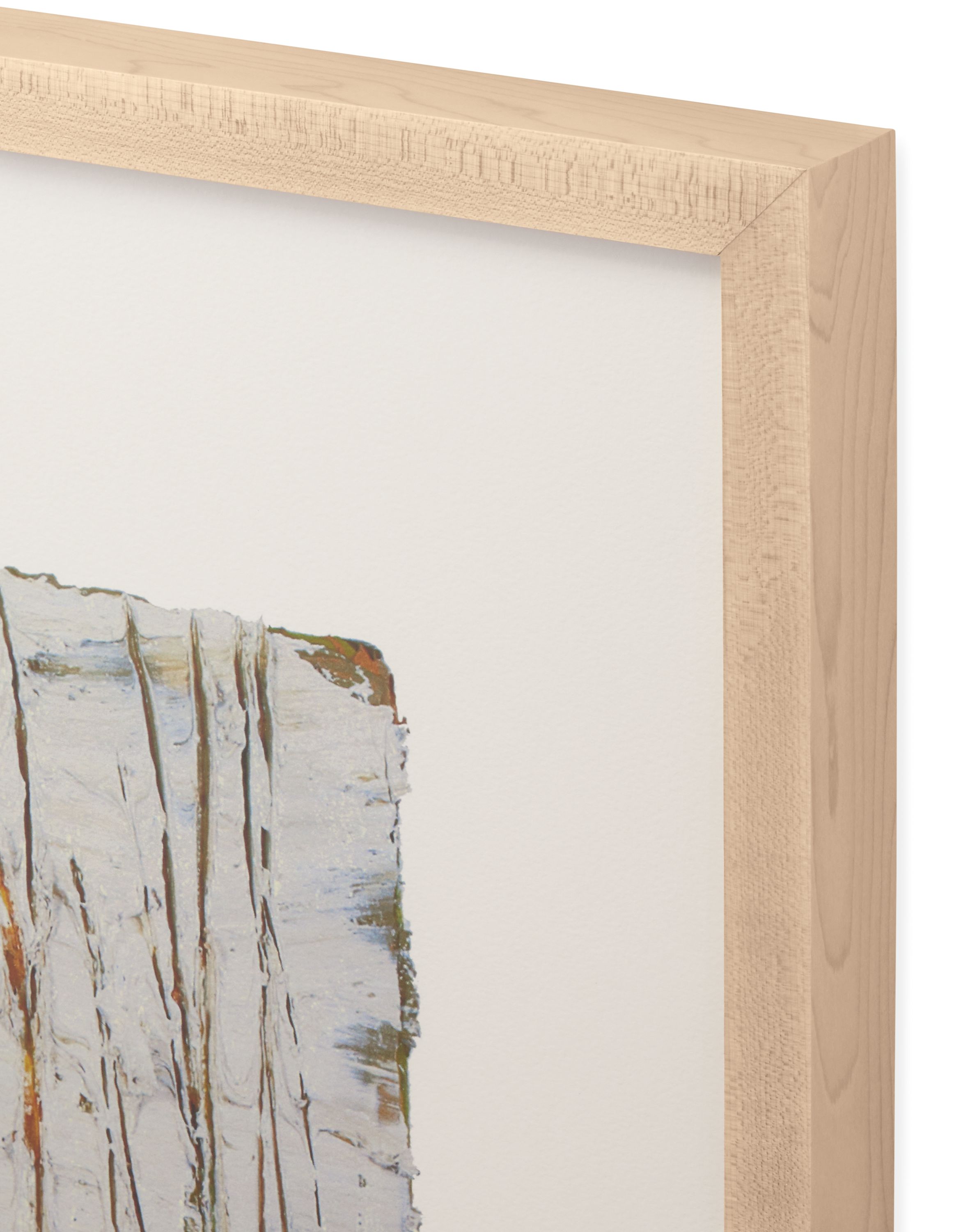 Detail of maple frame on Antje Hassinger wall art, untitled 4.