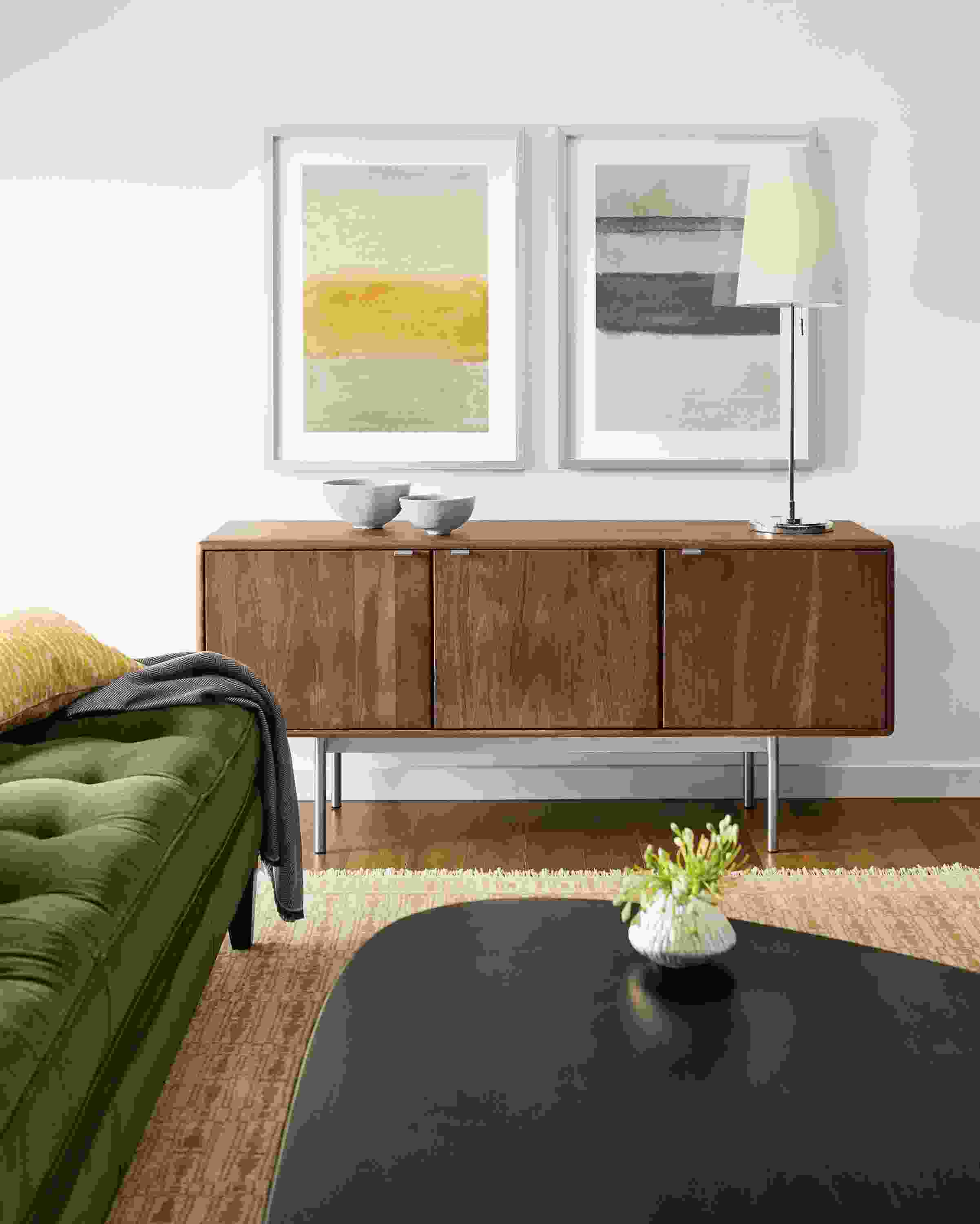 Detail of Hensley media cabinet in walnut.