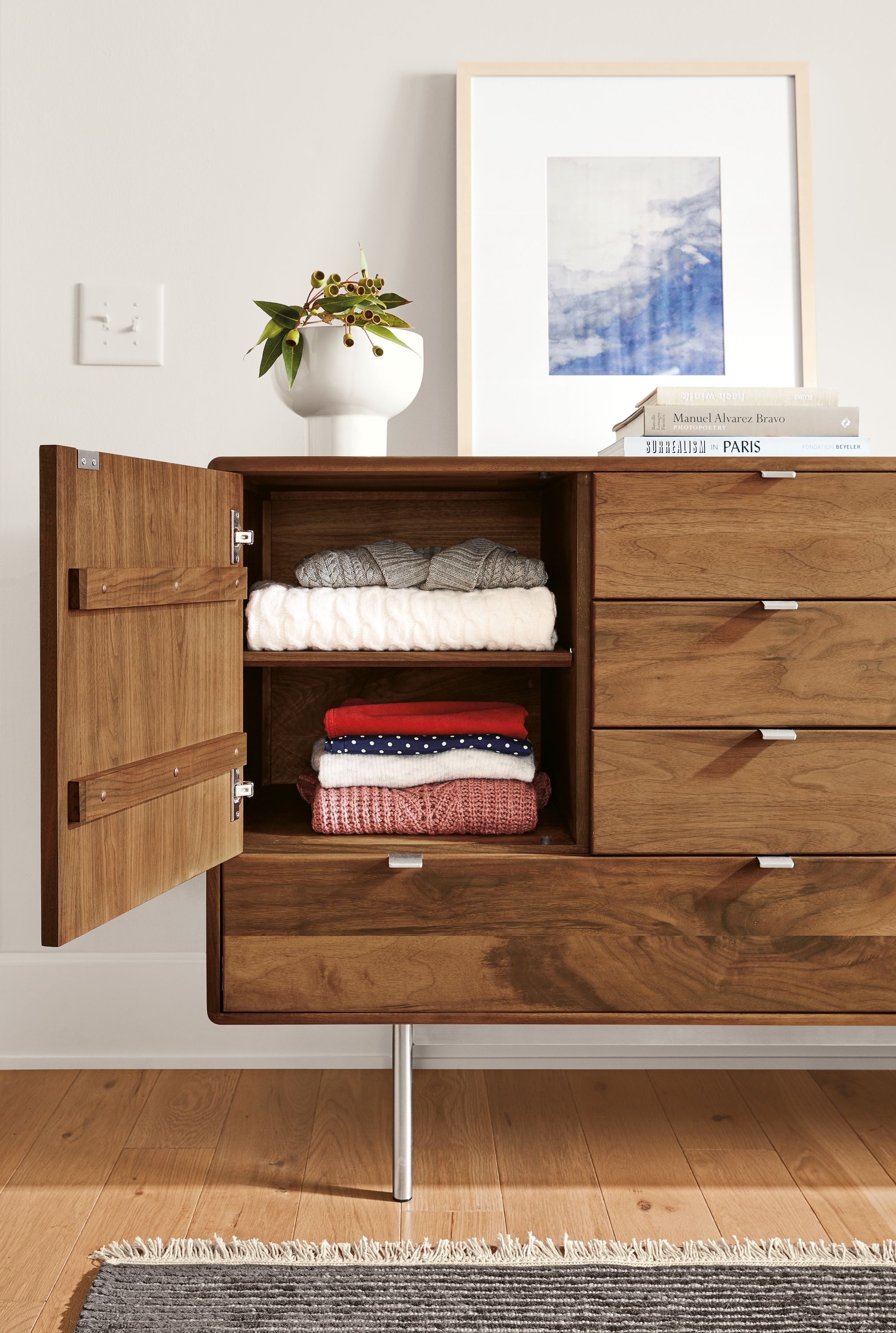Detail of Hensley eight-drawer two-drawer dresser.