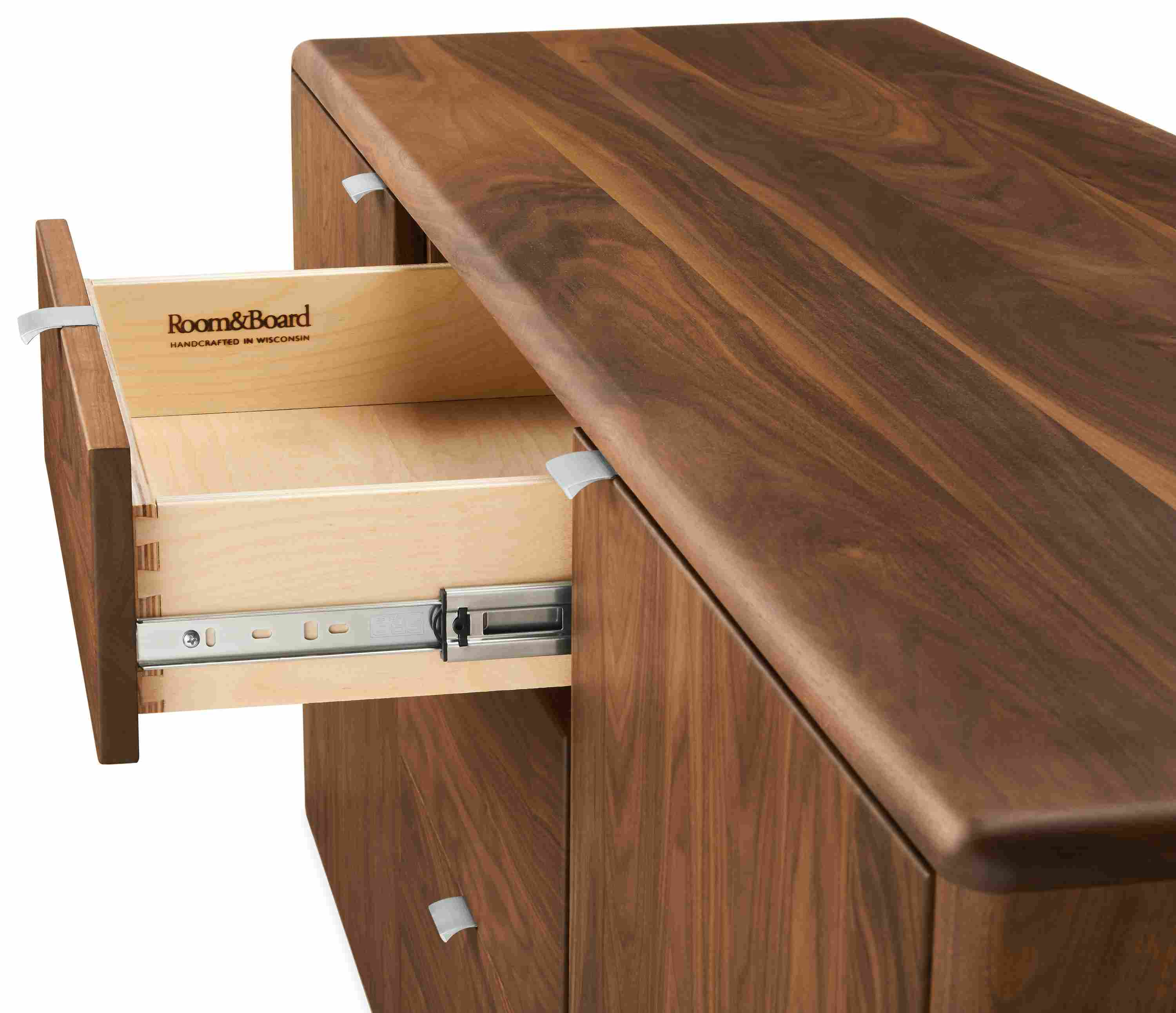 Detail of Hensley 60-wide Storage Cabinet in Walnut.