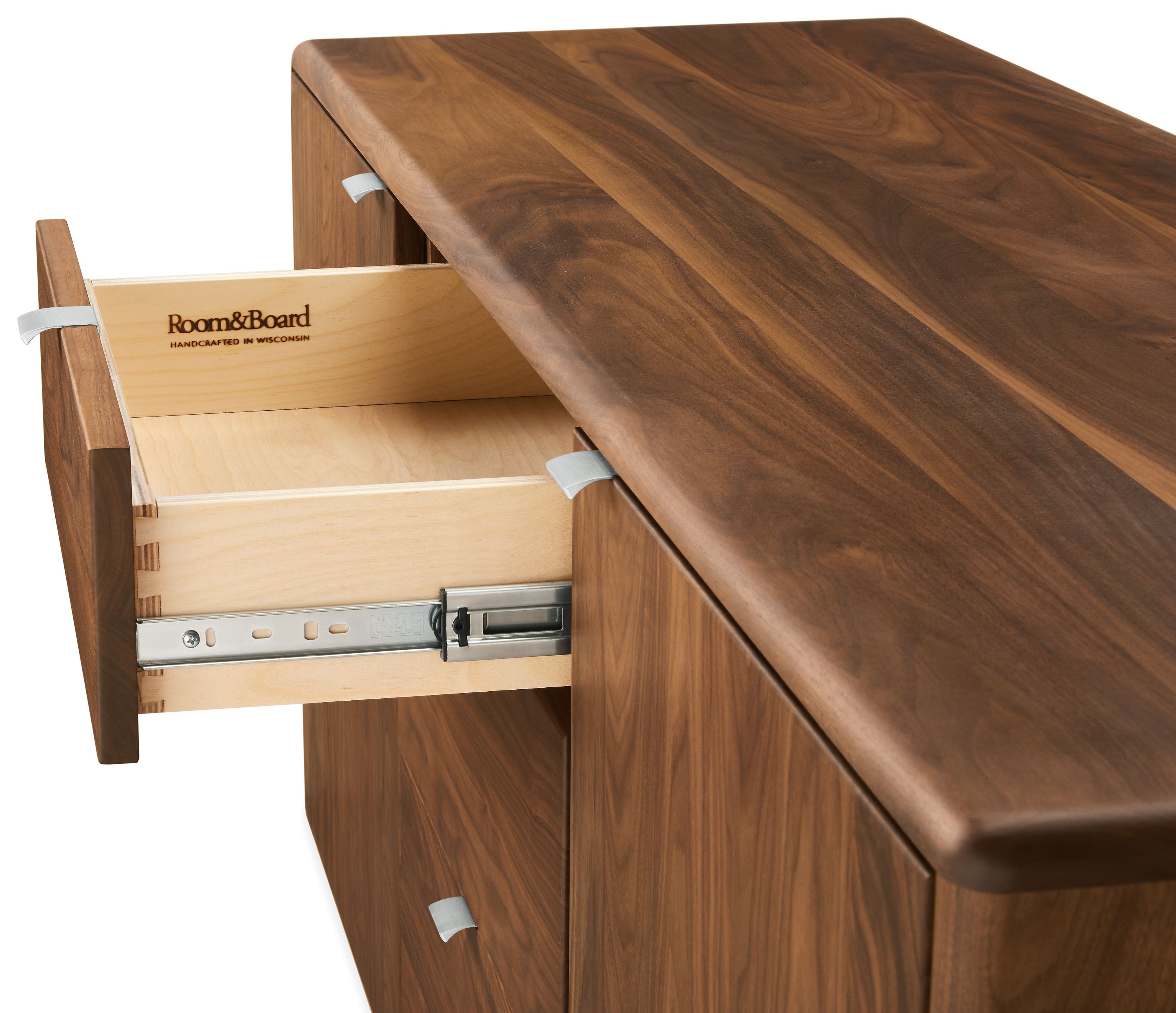 Detail of Hensley 60-wide Storage Cabinet in Walnut.
