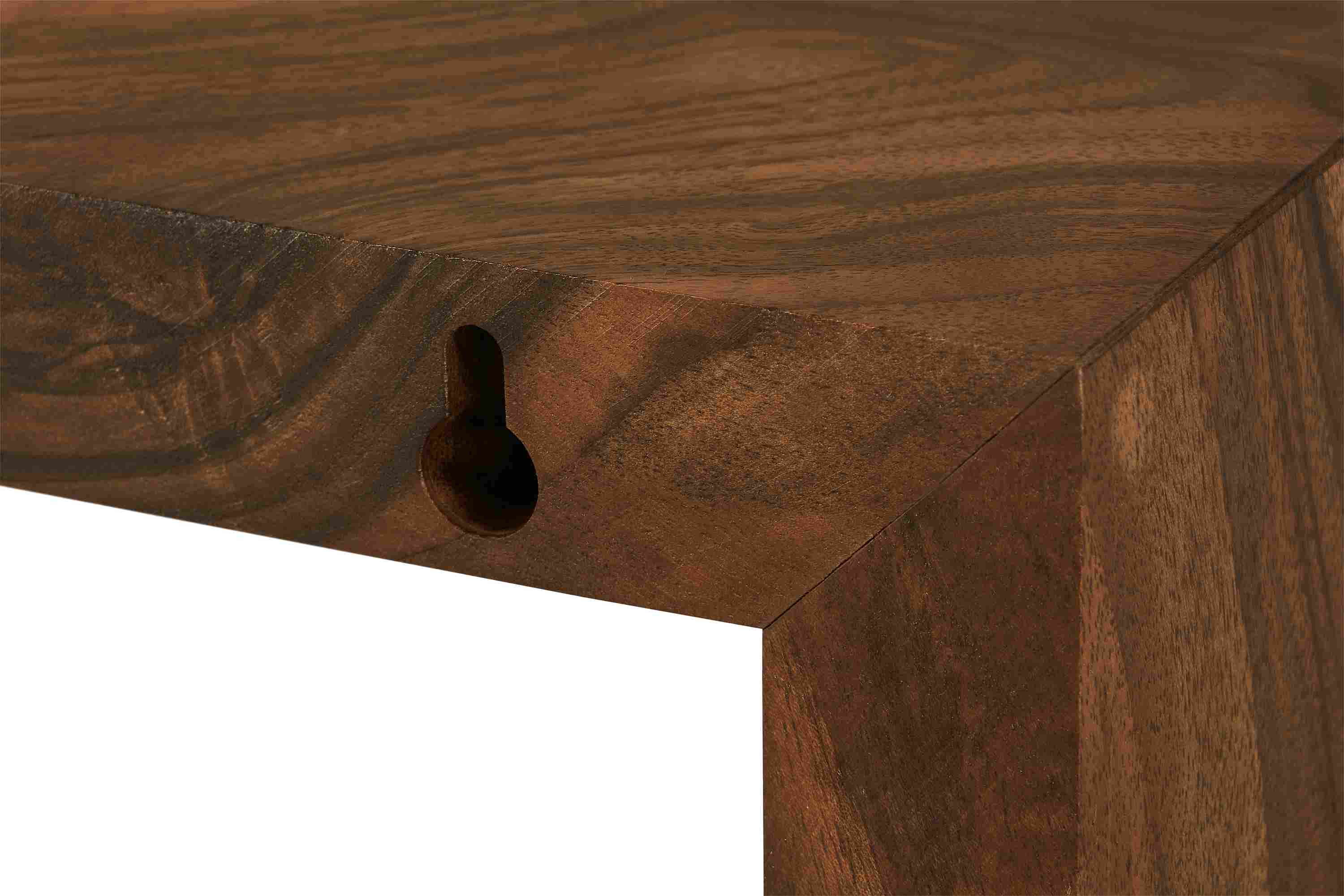 back corner detail of Herbert shelf in grafted walnut.