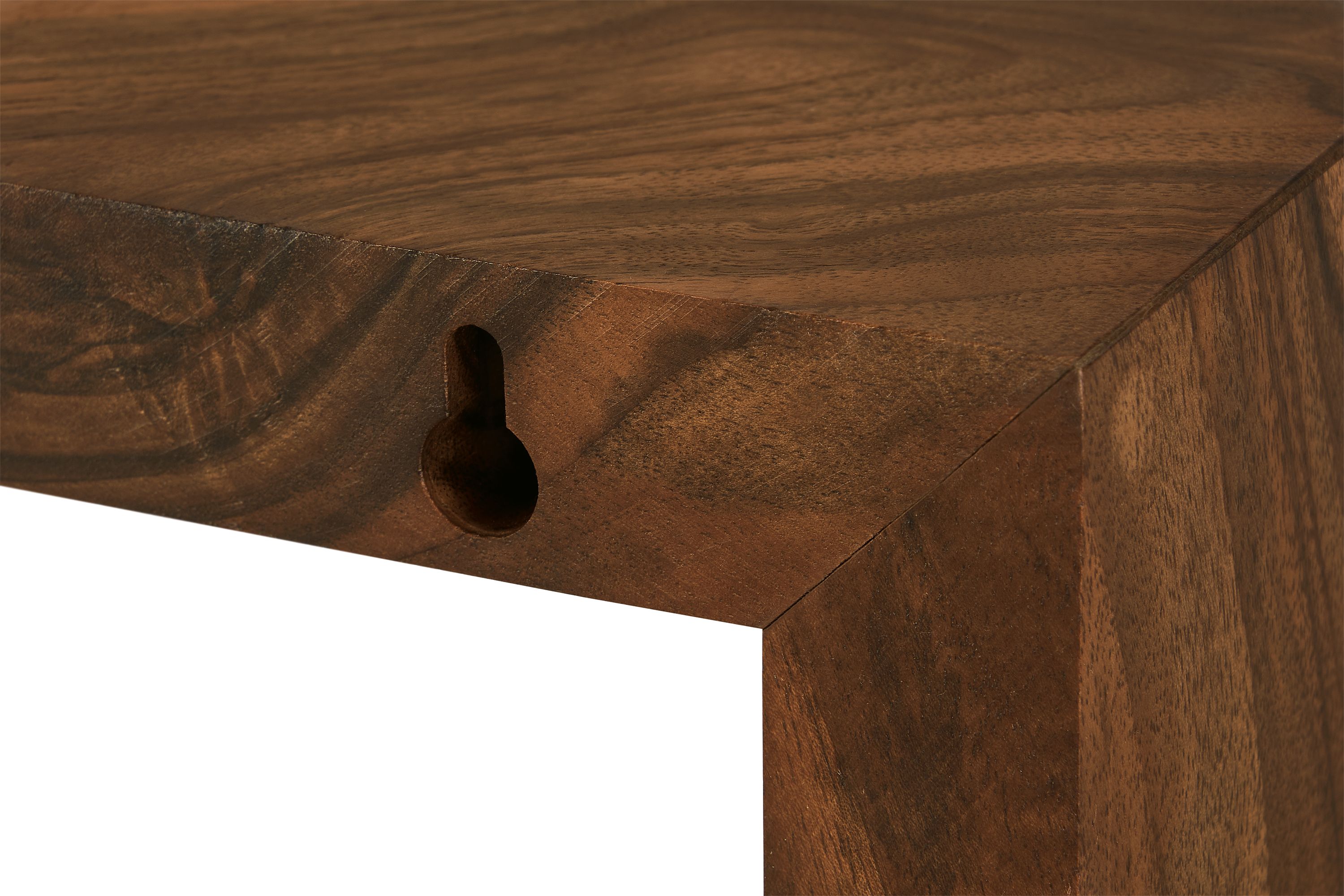 back corner detail of Herbert shelf in grafted walnut.