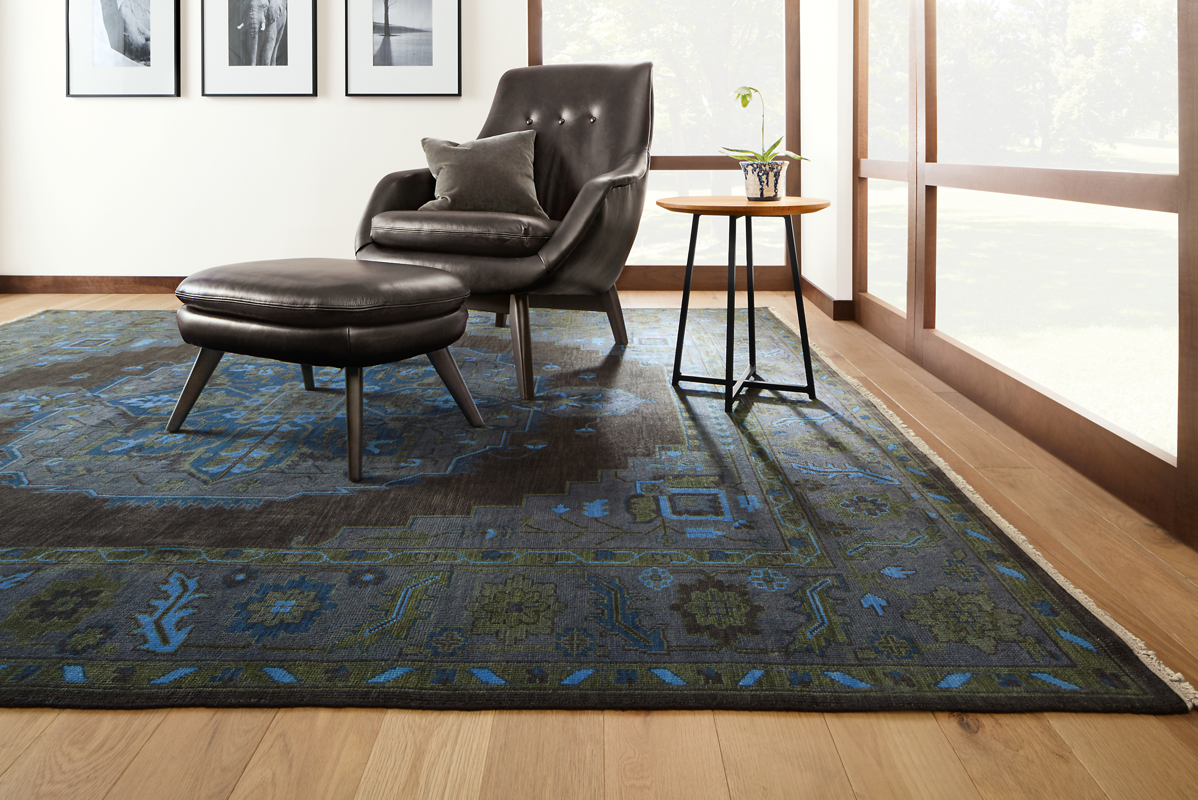 Close detail of Heriz patterned rug.