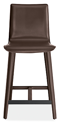 Front view of Hirsch Counter Stool in Brown with Leather Legs.