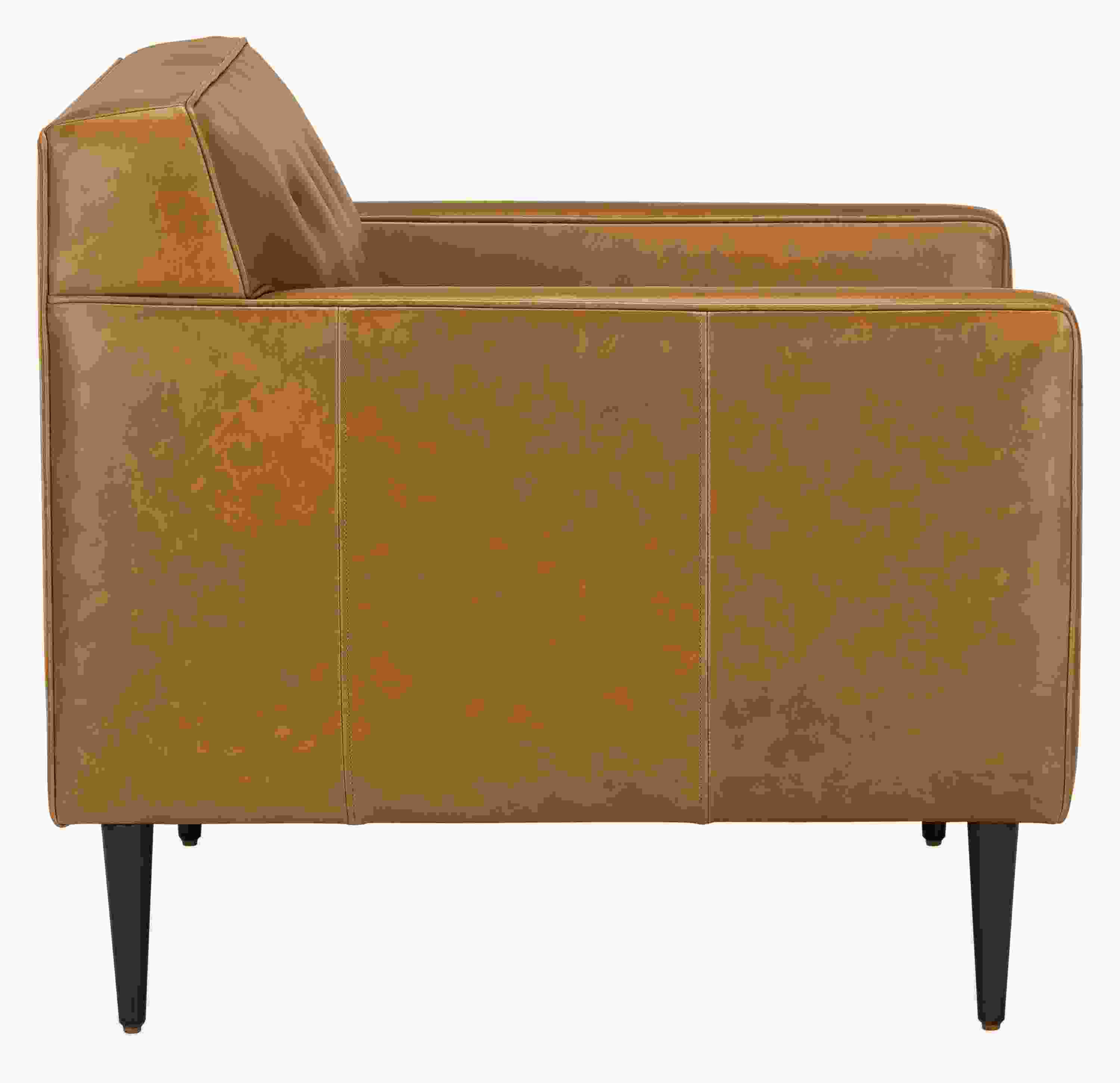 Side view of Holmes chair in portofino cognac leather.