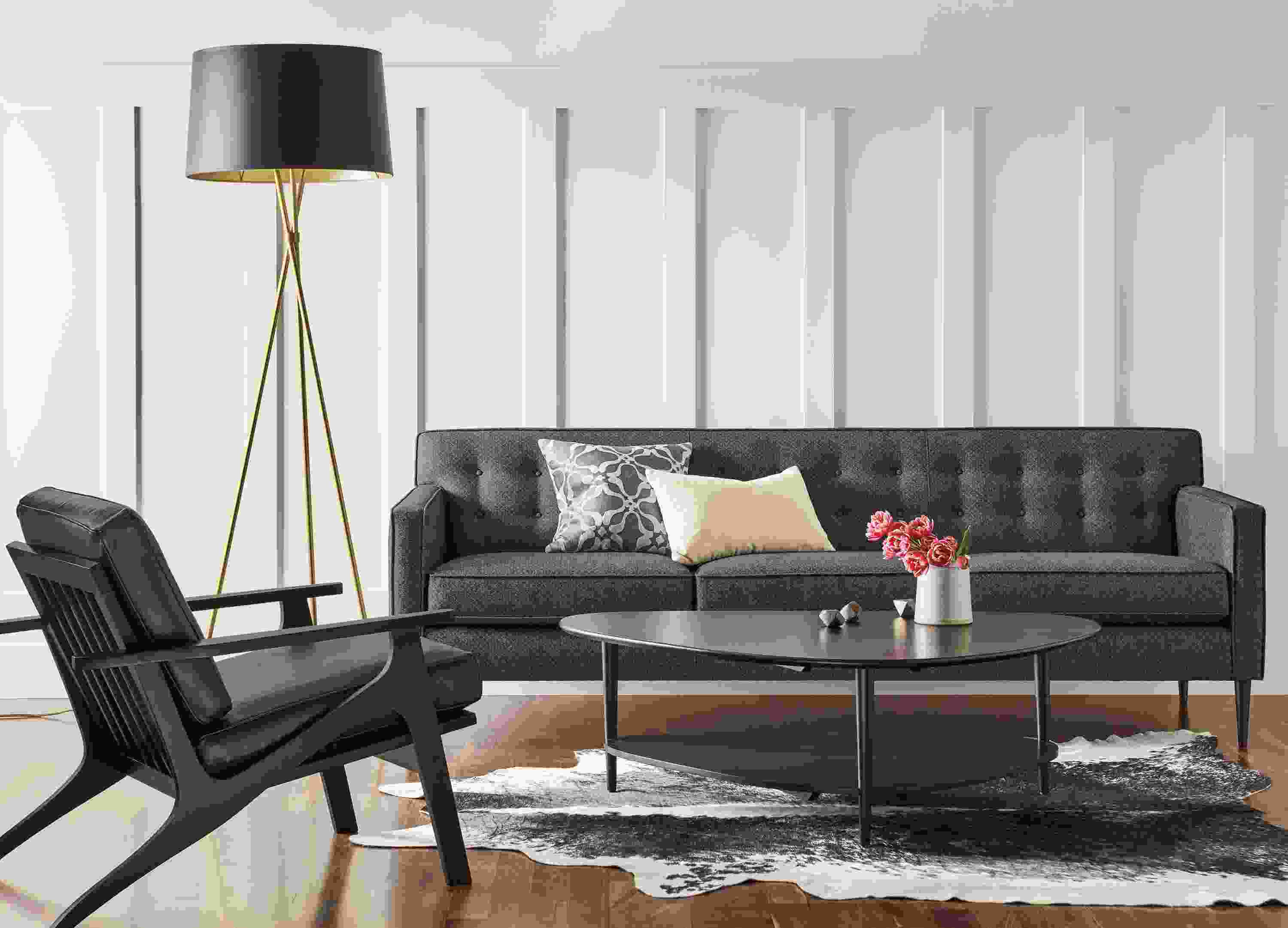 Holmes 89-inch sofa in charcoal fabric.