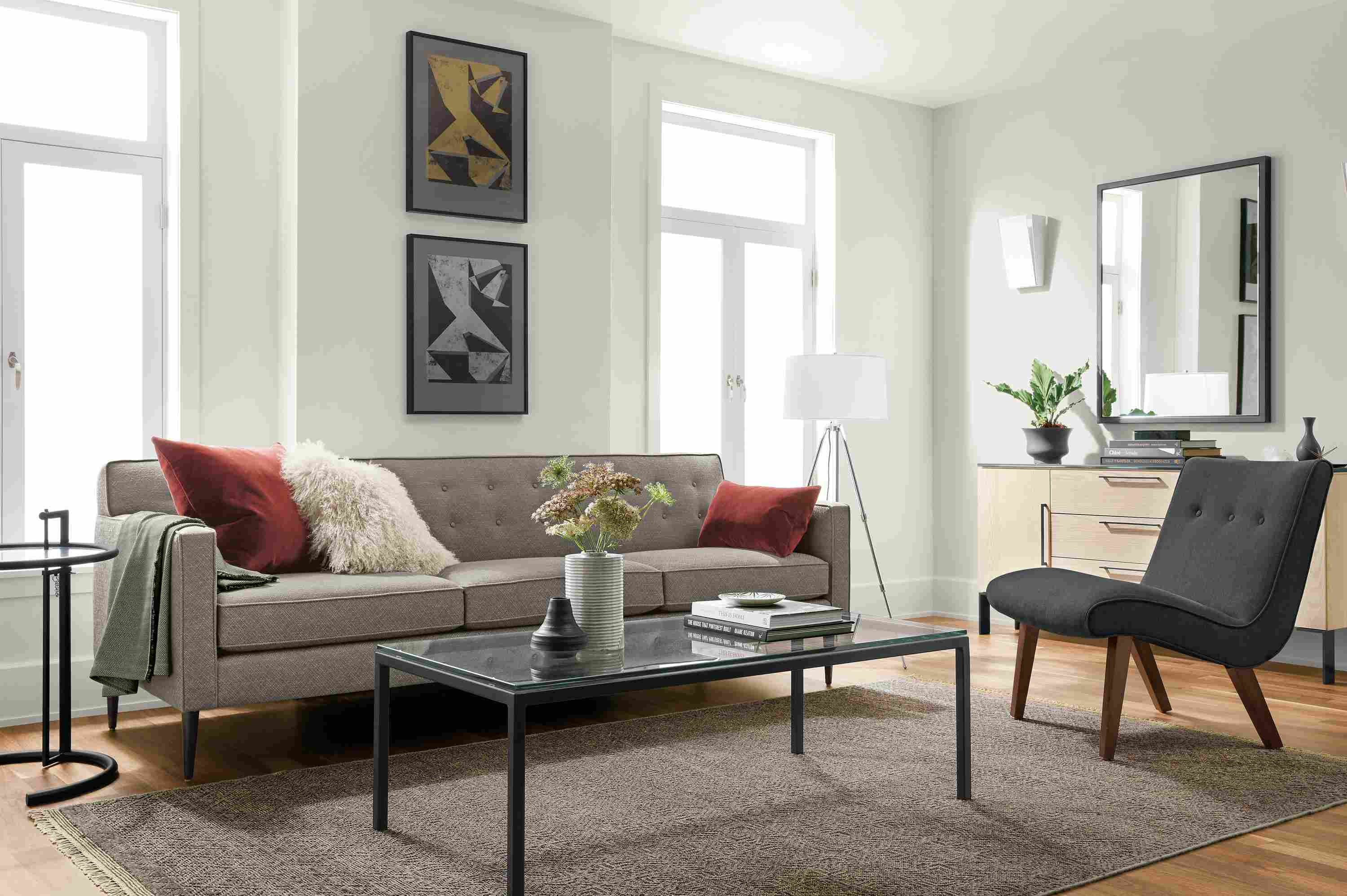 Detail of Holmes mid-century sofa in grey.