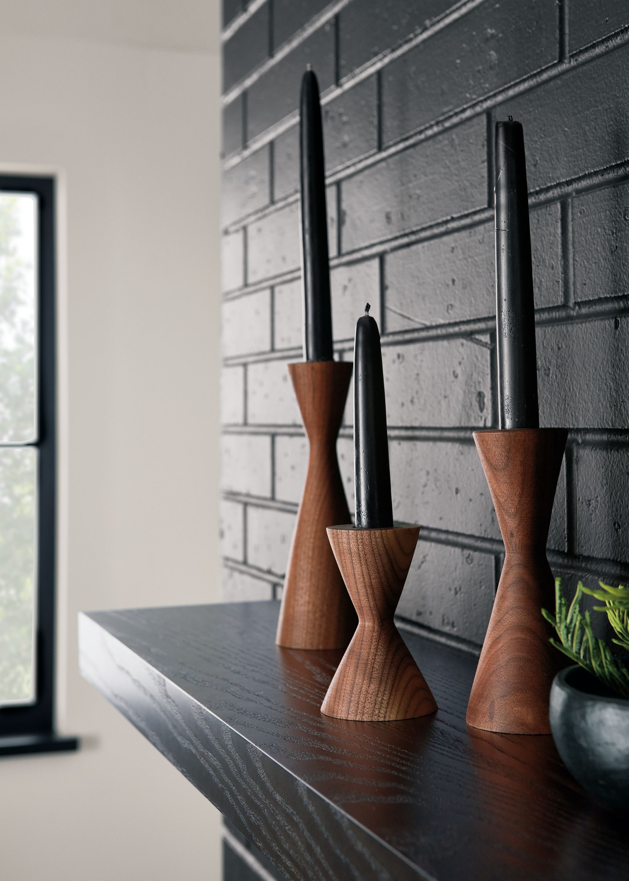 Holton candle holder set of three in walnut