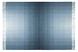 Detail of open Horizon micro plaid throw blanket in ocean.