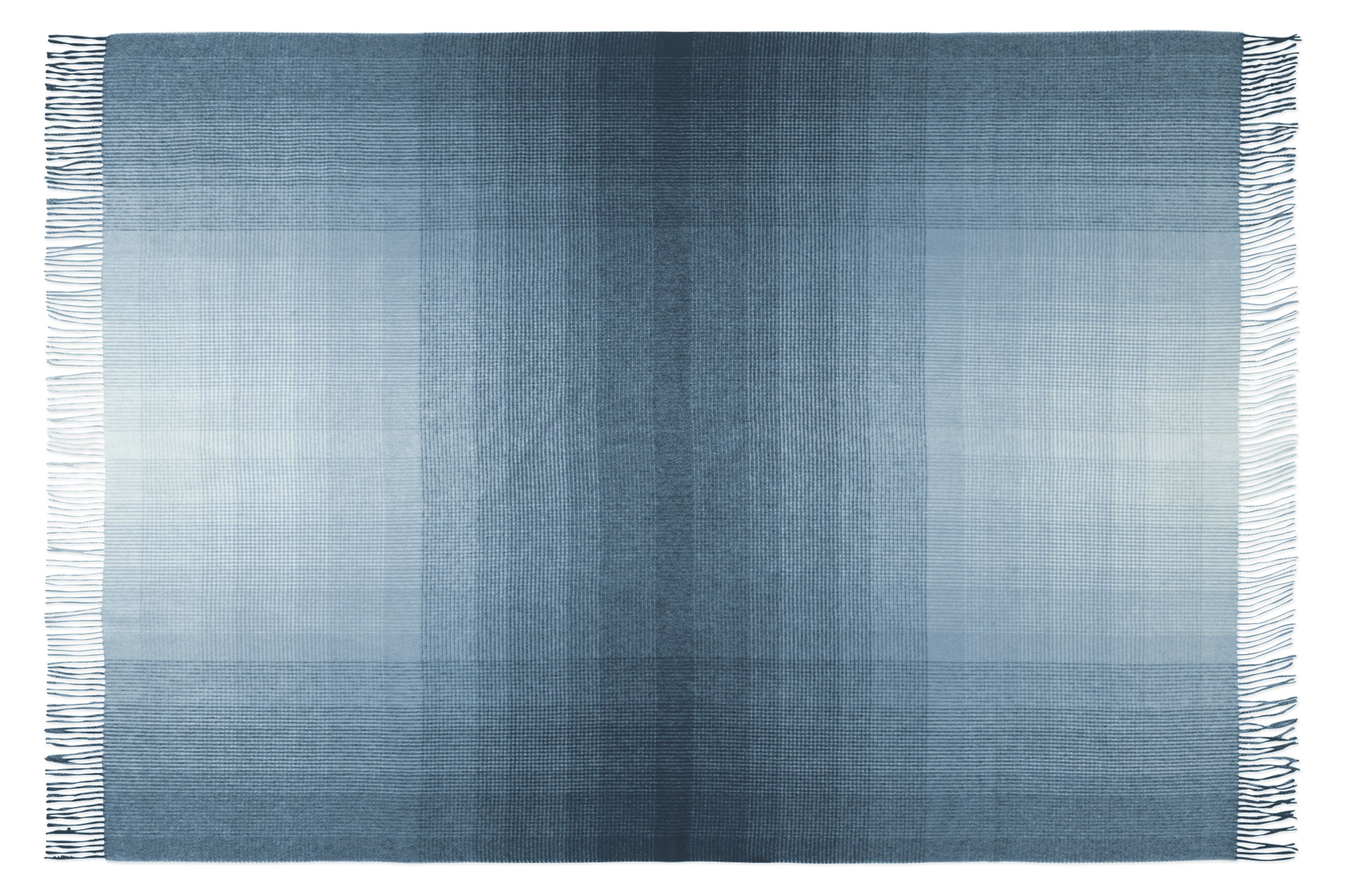 Detail of open Horizon micro plaid throw blanket in ocean.