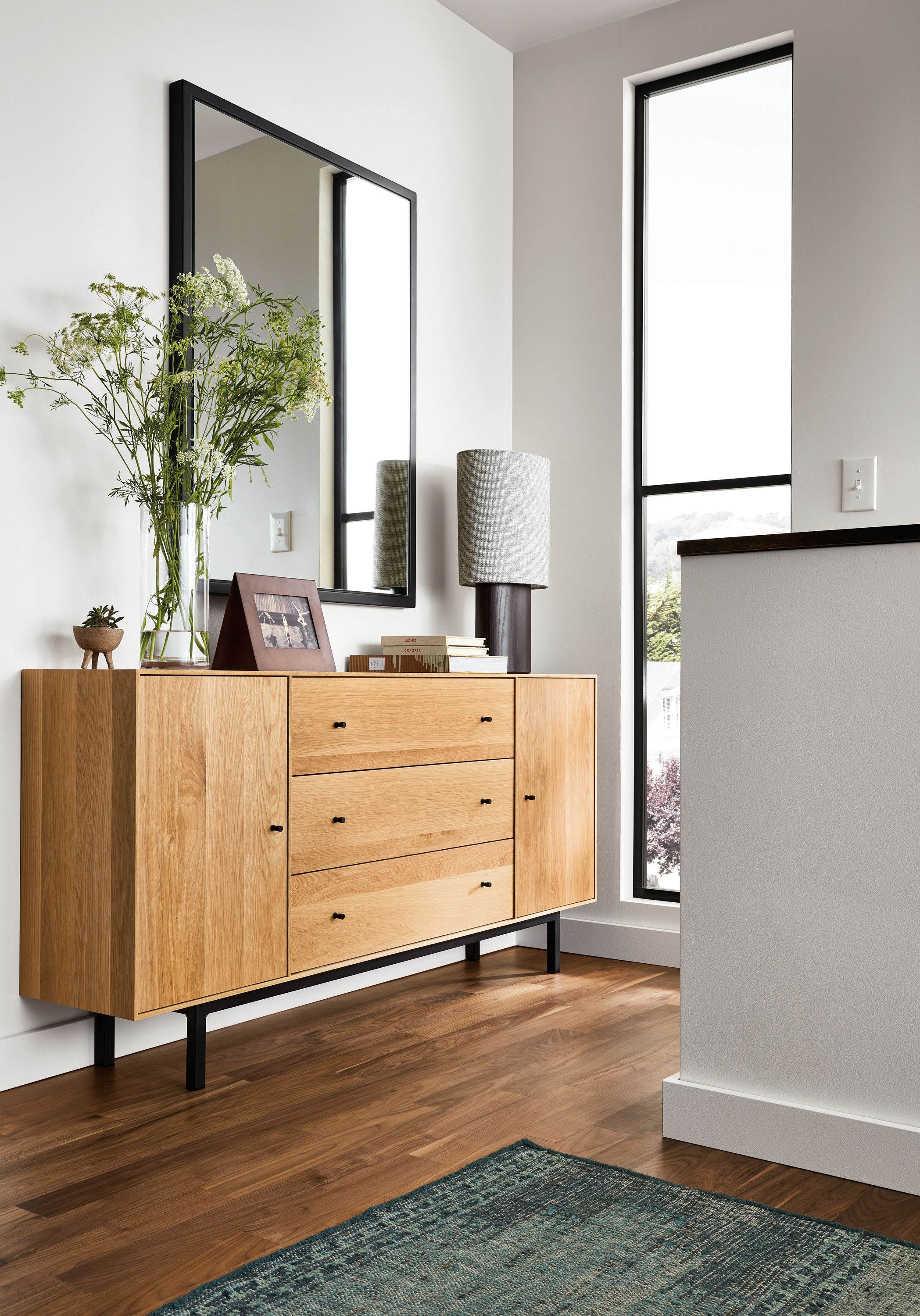 60w cabinet in white oak with natural steel base