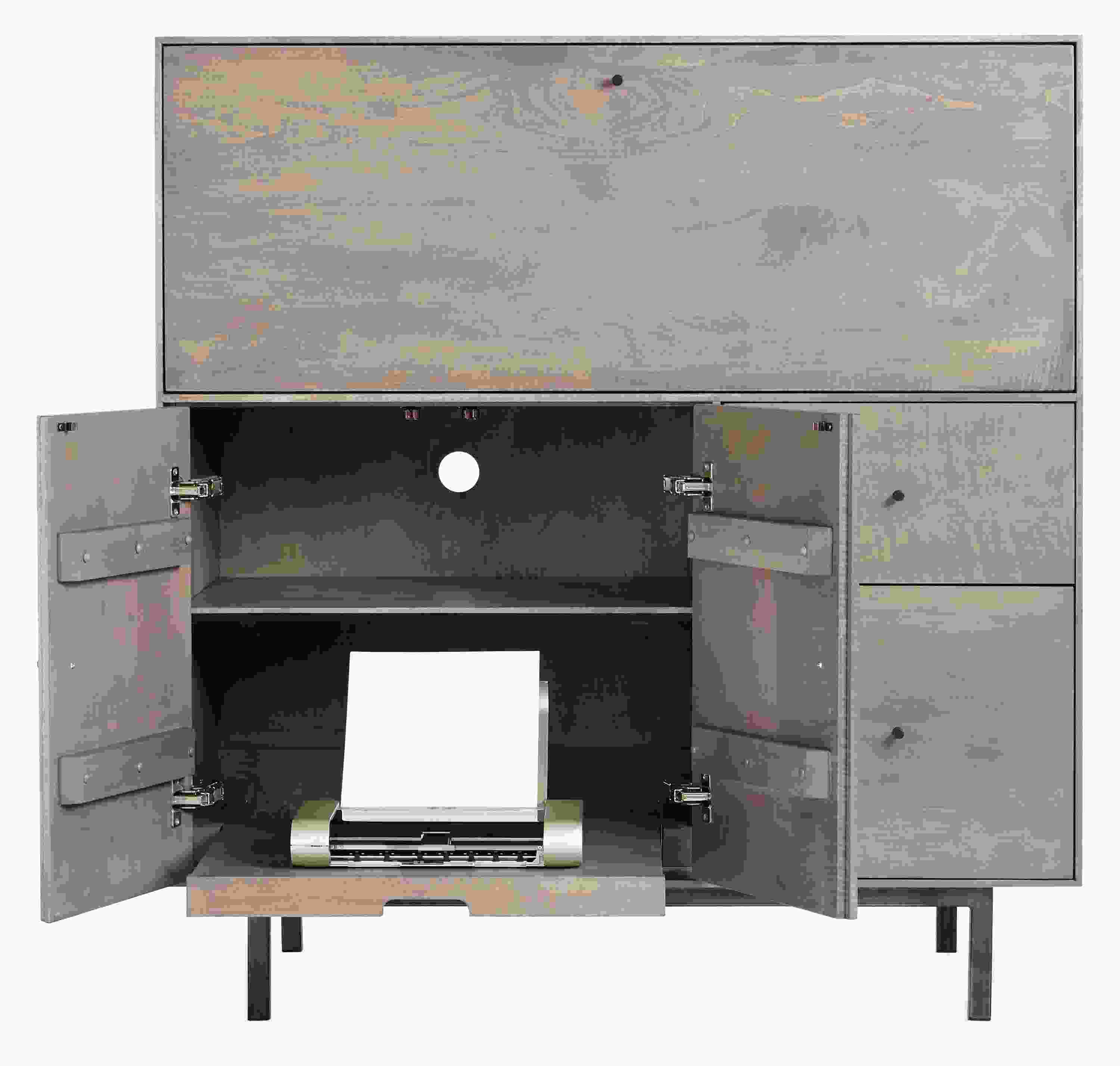 Open detail of Hudson 42w 20d 44h Office Armoire with Steel Base.