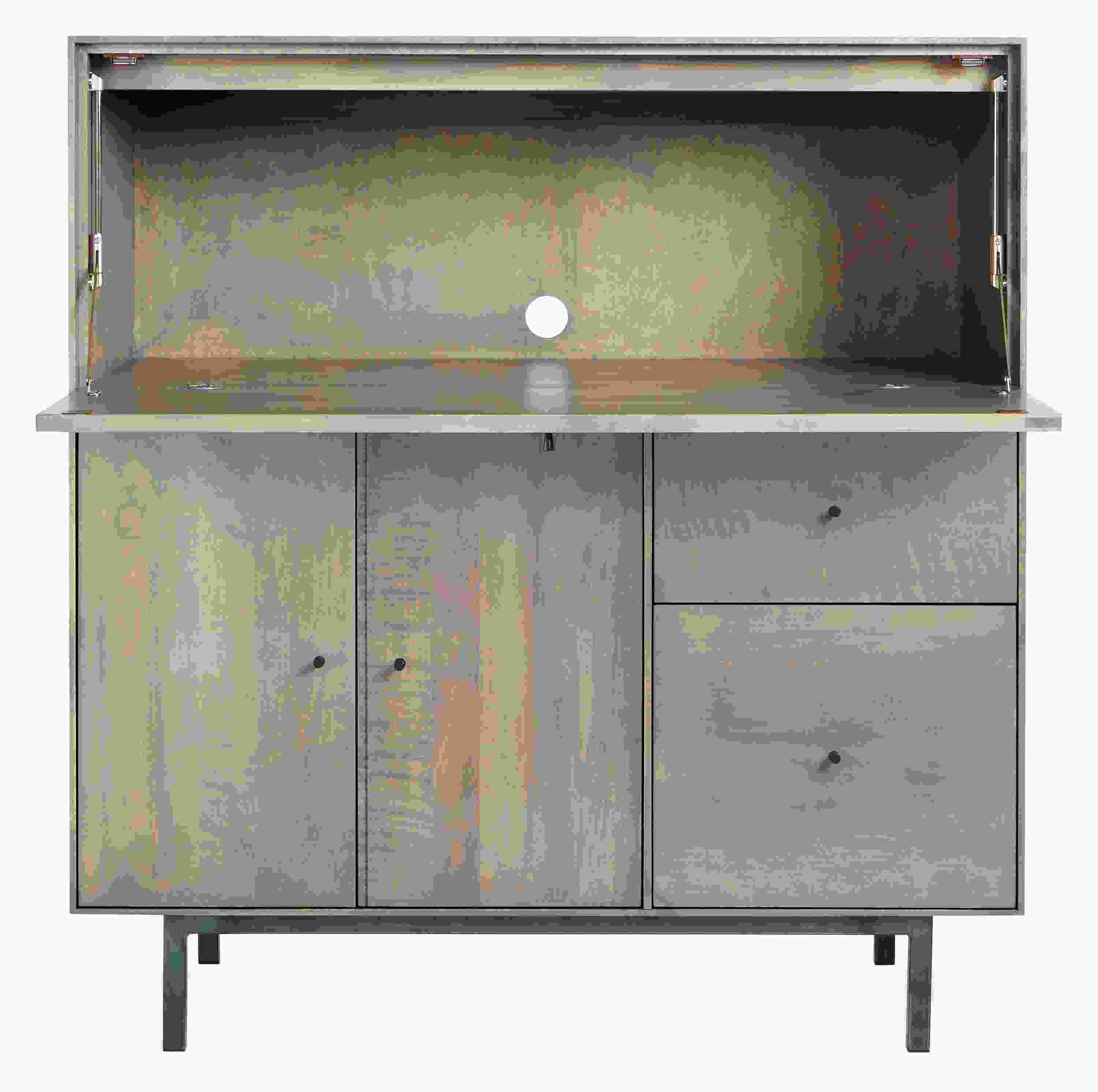Open detail of Hudson 42w 20d 44h Office Armoire with Steel Base.