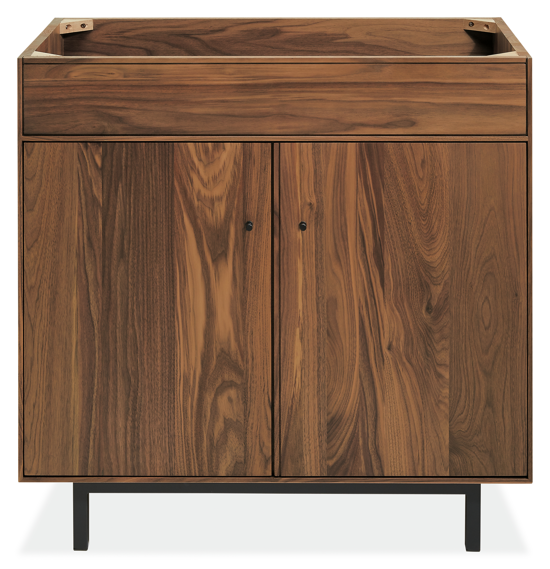 Detail of Hudson bathroom vanity base cabinet without top.