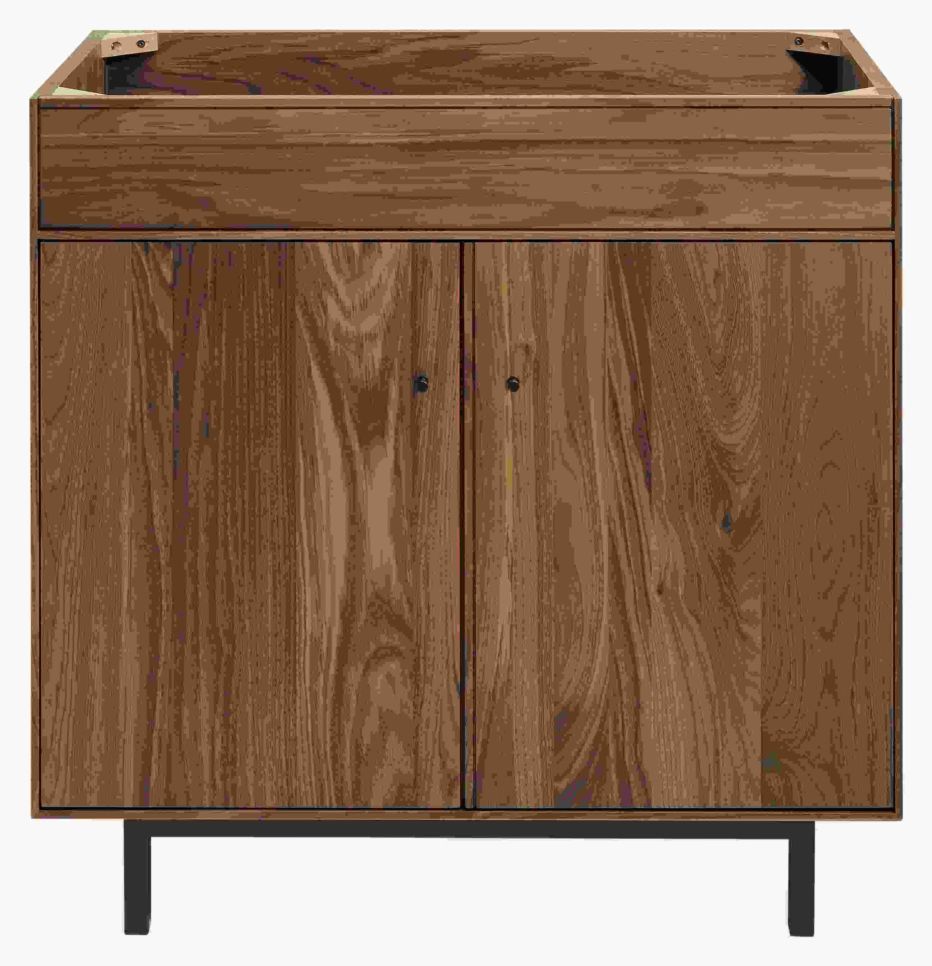 Detail of Hudson bathroom vanity base cabinet without top.