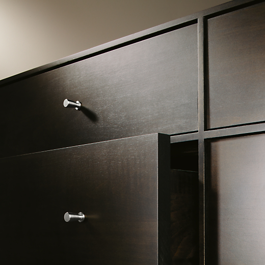 Detail of Hudson 72-wide Ten-Drawer Dresser in Charcoal with Stainless Steel Base.