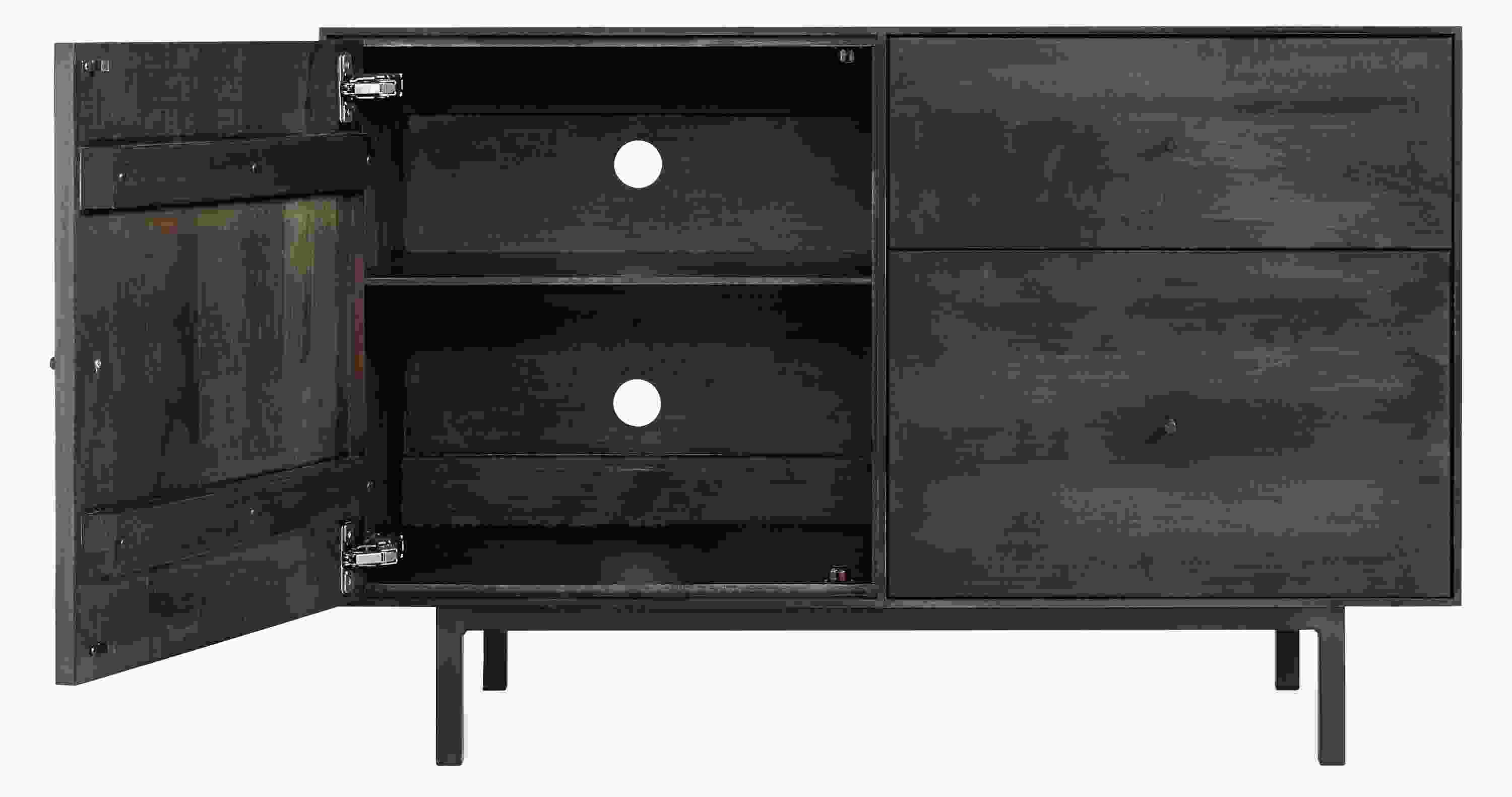 Open door view of Hudson 44-wide 1-door 2-drawer file cabinet in Charcoal.