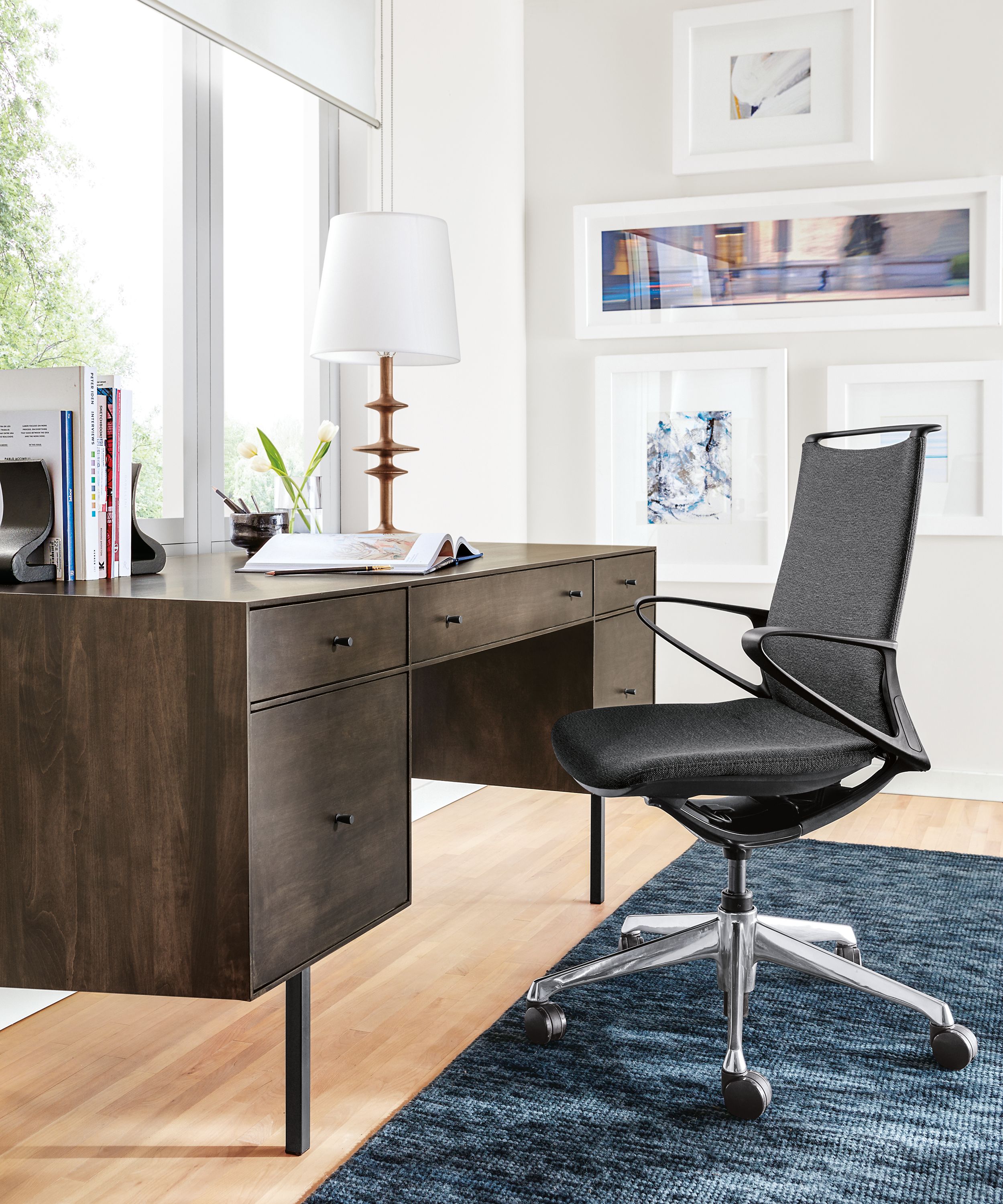 Side detail of Hudson executive wood desk.