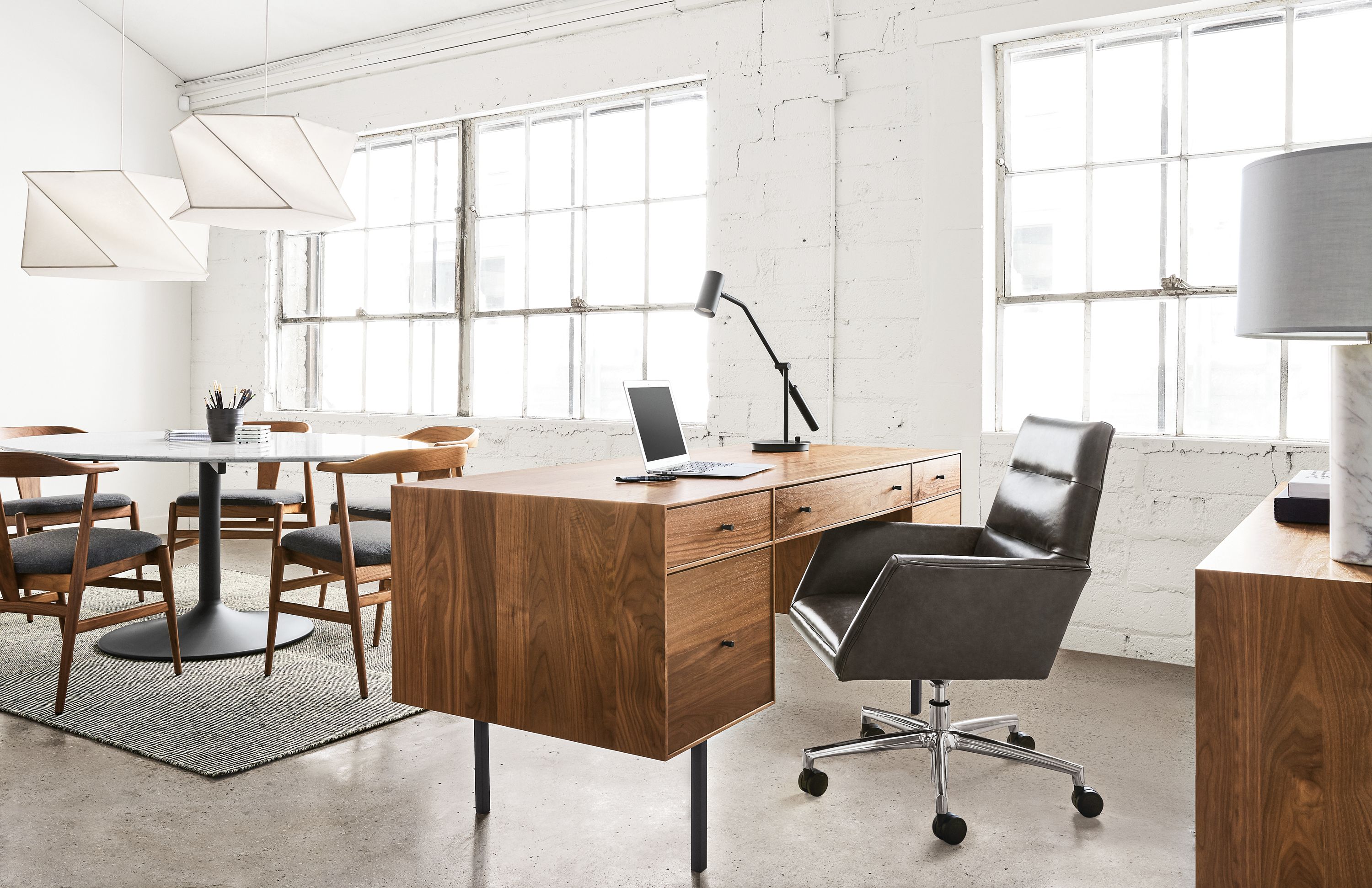 Detail of Hudson double file drawer desk.