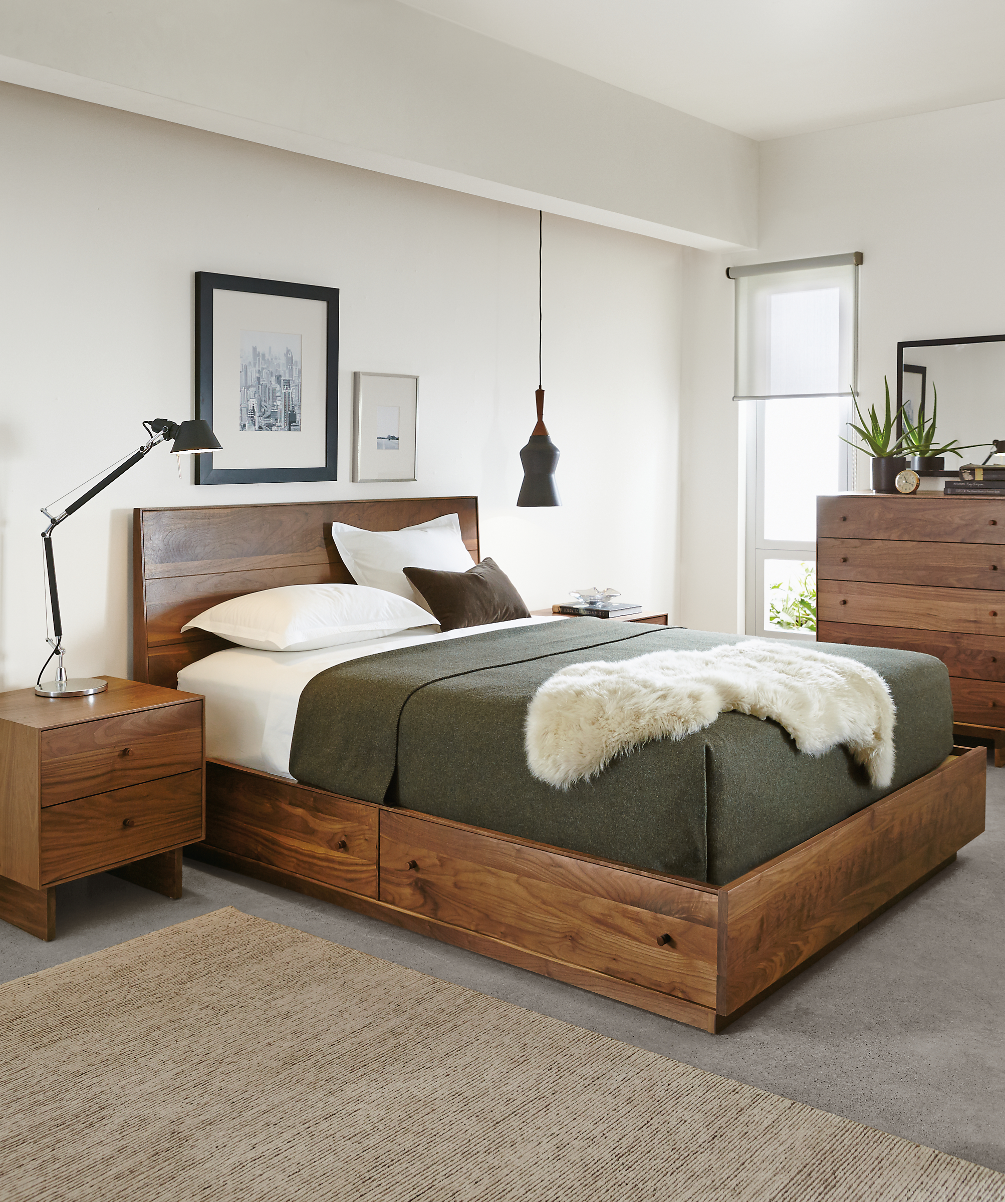 Hudson queen wood storage bed in bedroom.