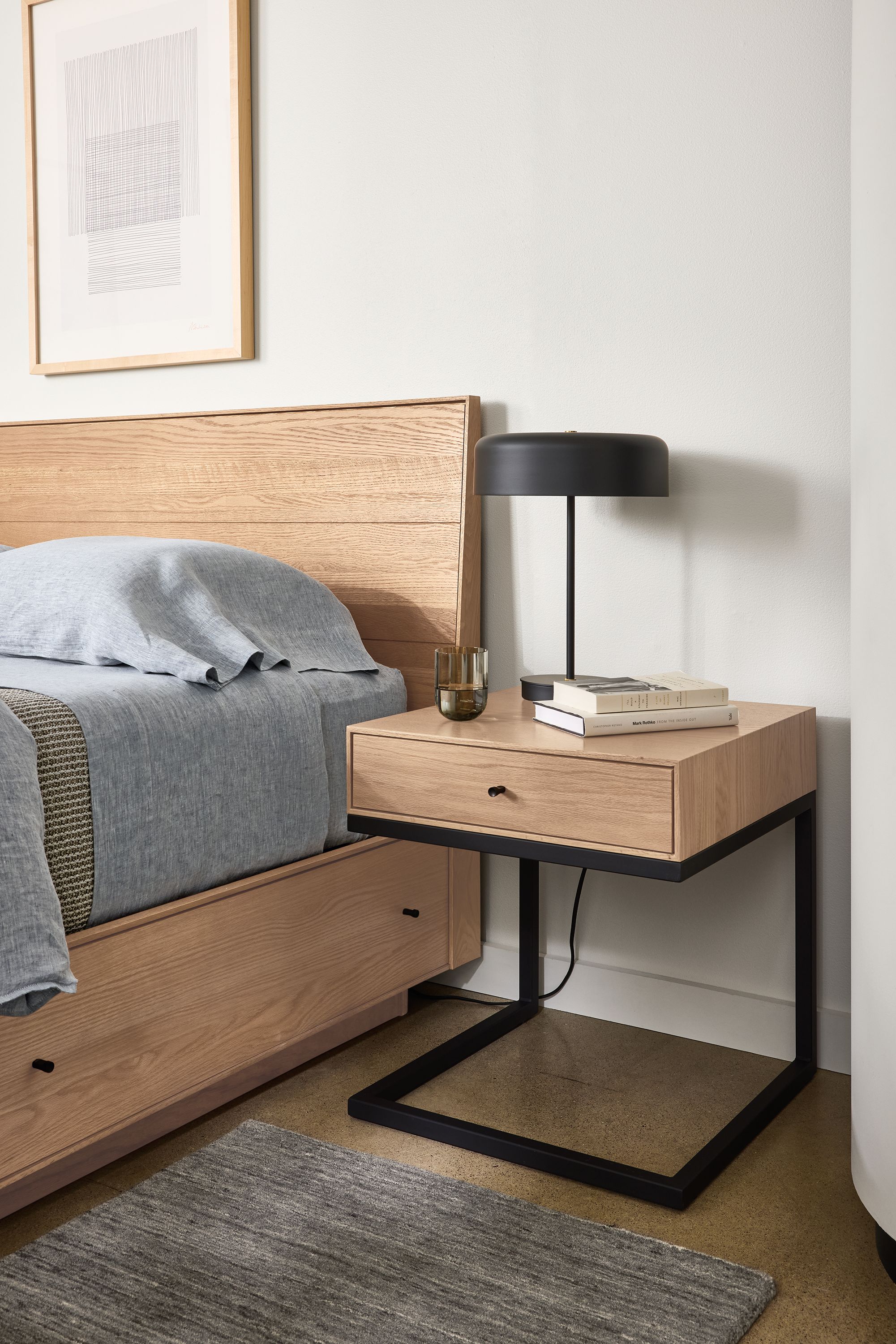 C-Table/Nightstand in rye stain/natural steel