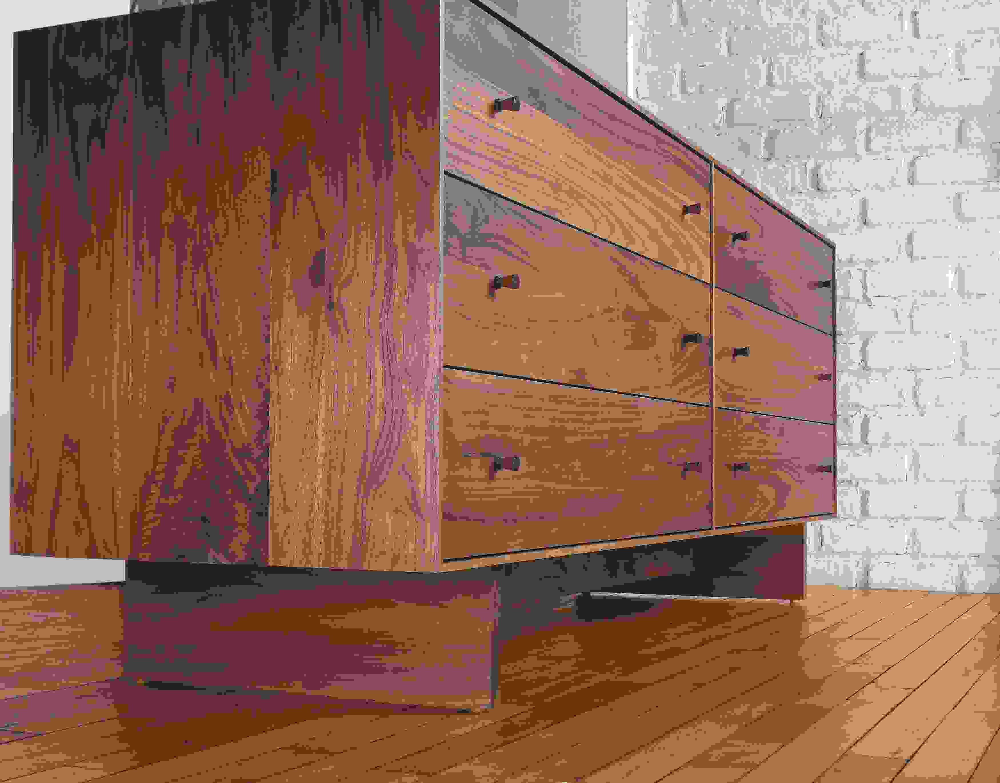 Detail of Hudson 72-wide Six-Drawer Dresser in Walnut with Walnut Base.