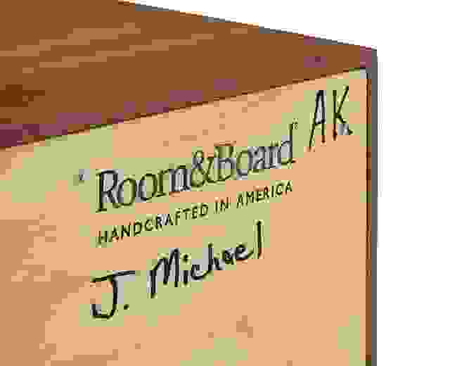 Room and Board furniture stamp on back of Hudson dresser.