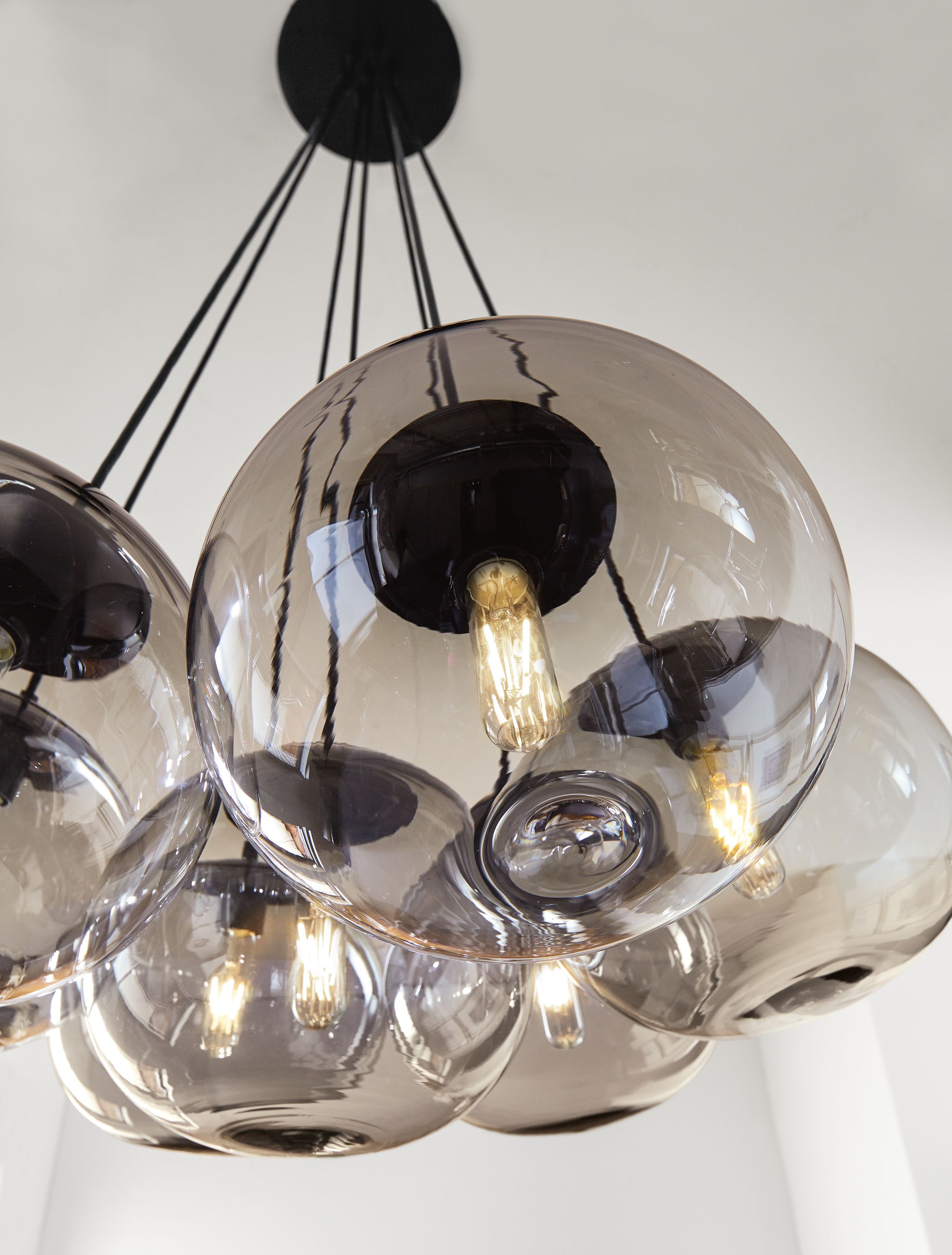 Detail view of Humboldt globe chandelier.