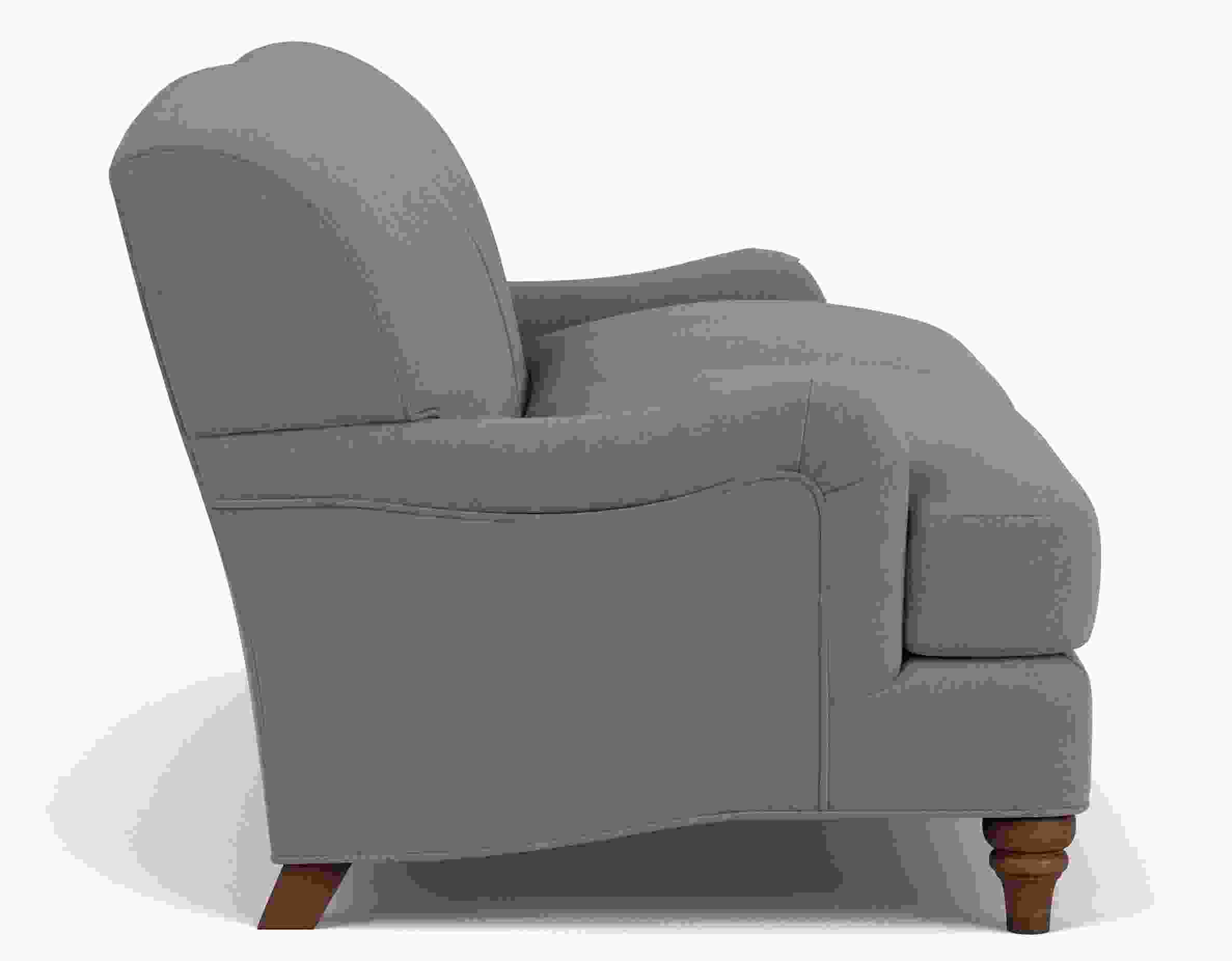 Side view of Humphrey 82" Sofa in Windsor Sage Fabric and Mocha legs.