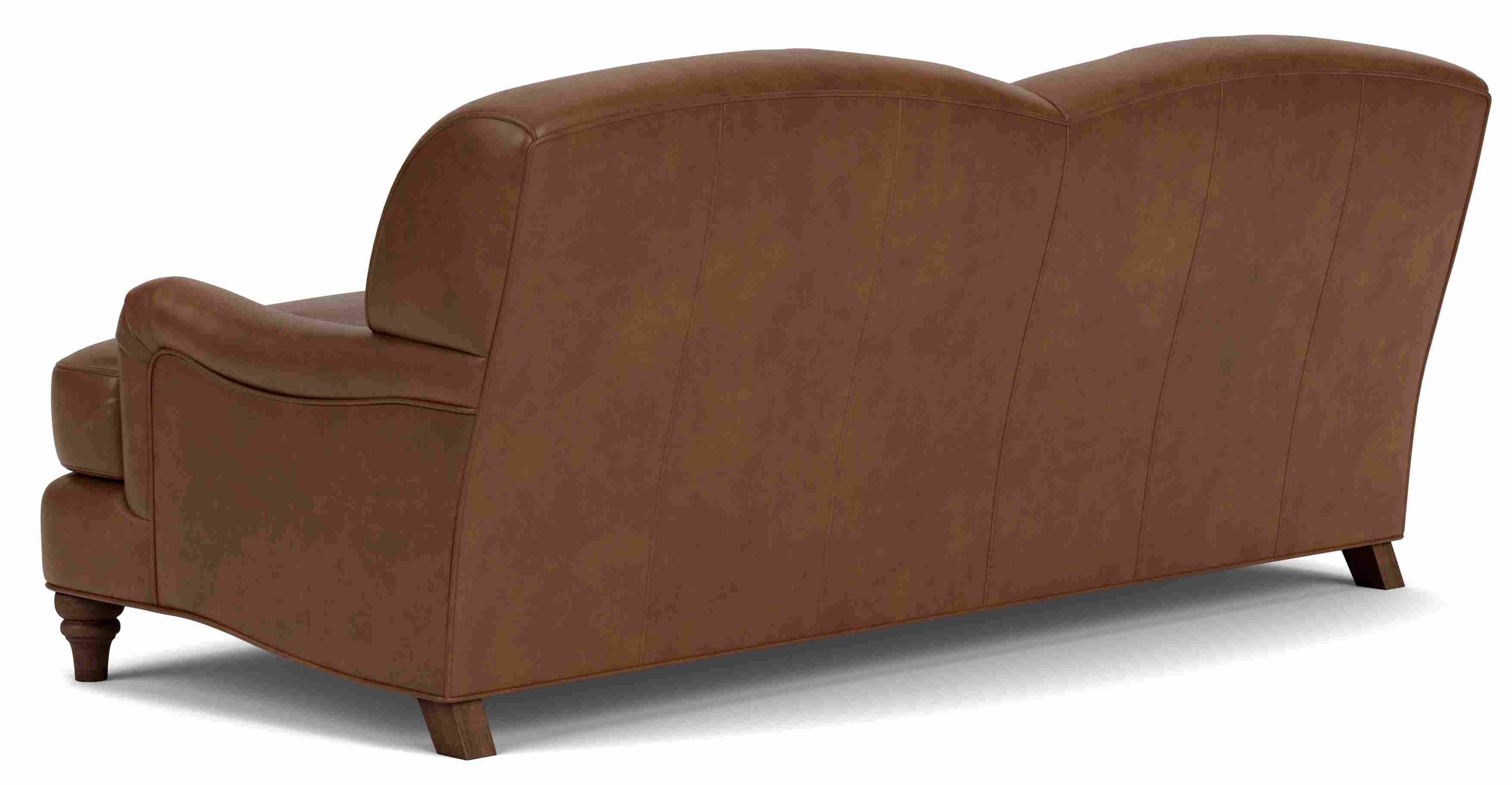 Back view of Humphrey 82" Sofa in Windsor Sage Fabric and Mocha legs.