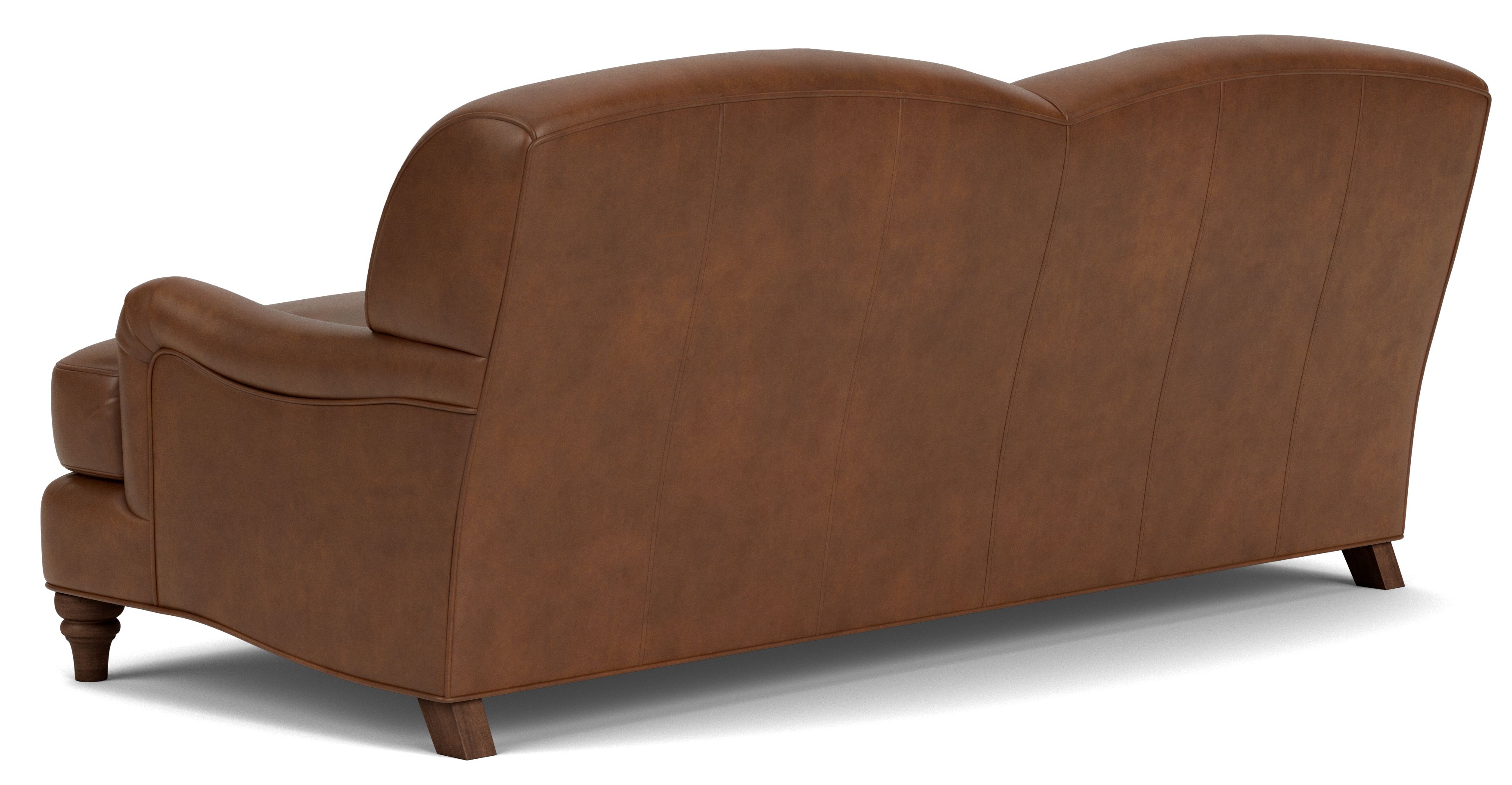 Back view of Humphrey 82" Sofa in Windsor Sage Fabric and Mocha legs.