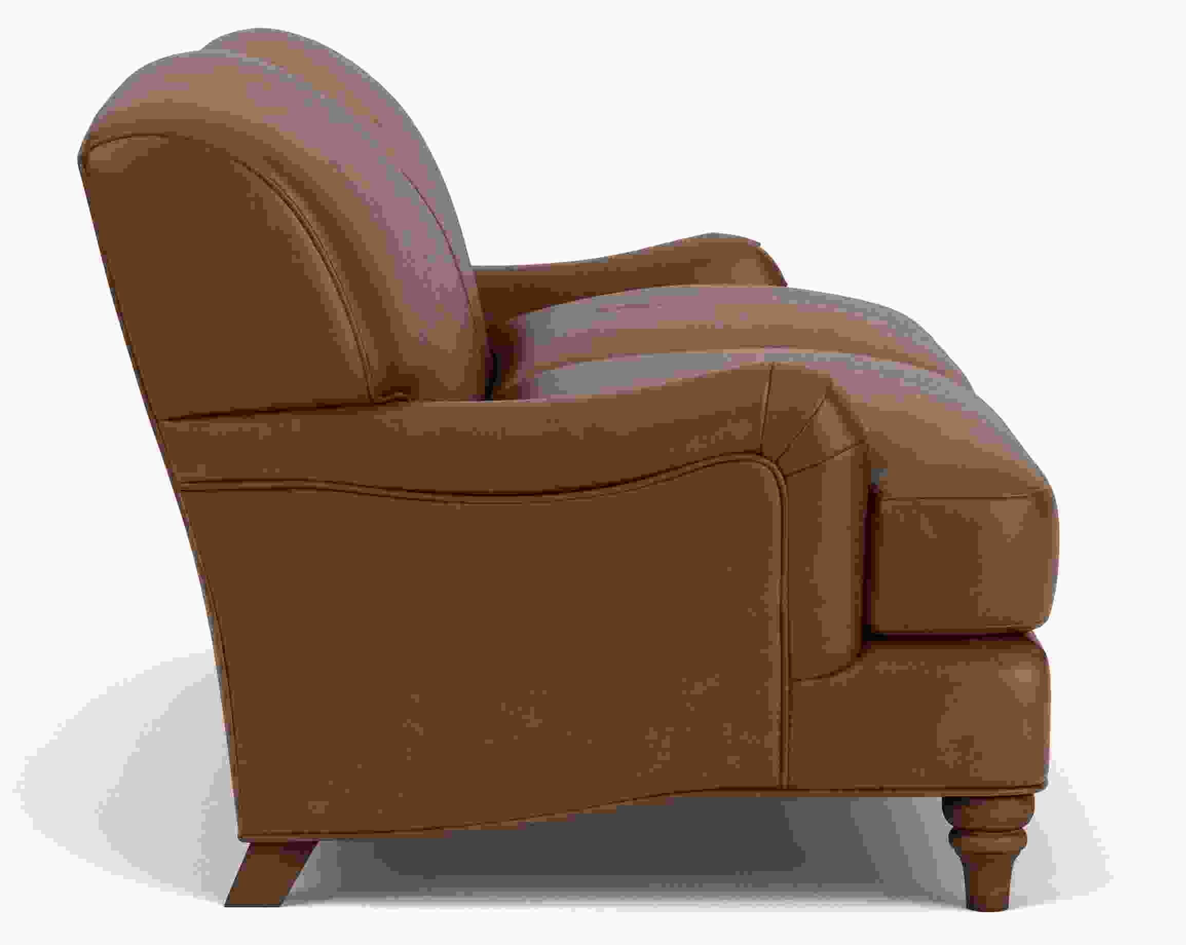 Side view of Humphrey 82" Sofa in Windsor Sage Fabric and Mocha legs.